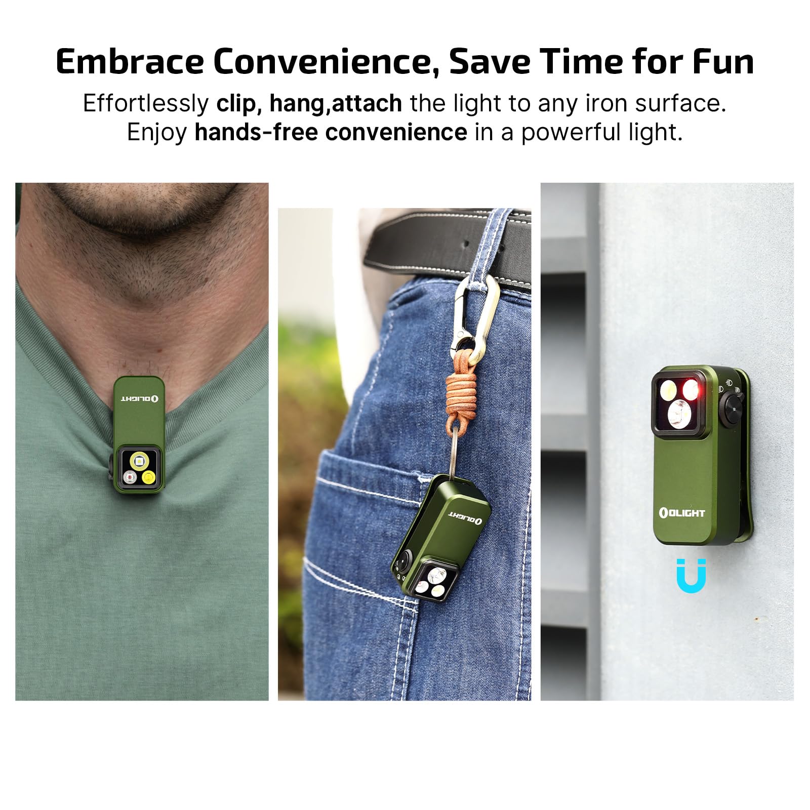 OLIGHT Oclip Pro EDC Flashlight, 500 Lumens, Rechargeable, Type-C Charging, Magnetic, OD Green