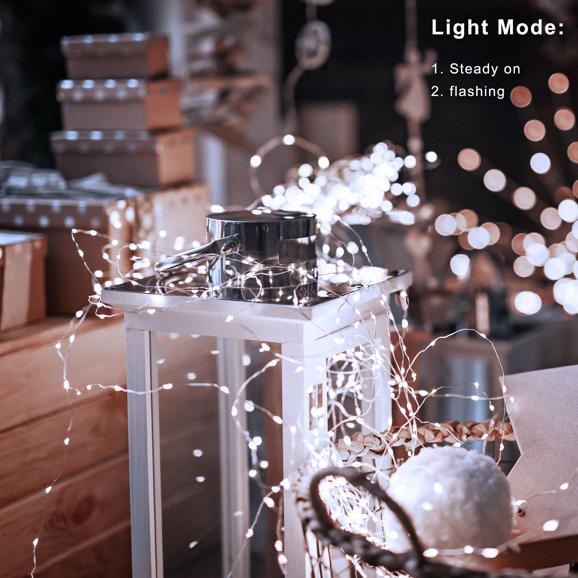 echosari Fairy Lights 50 LEDs 4 Pack 16.4Ft Copper Wire Twinkle Lights Battery Operated Cool White for Indoor Outdoor Wedding Decor