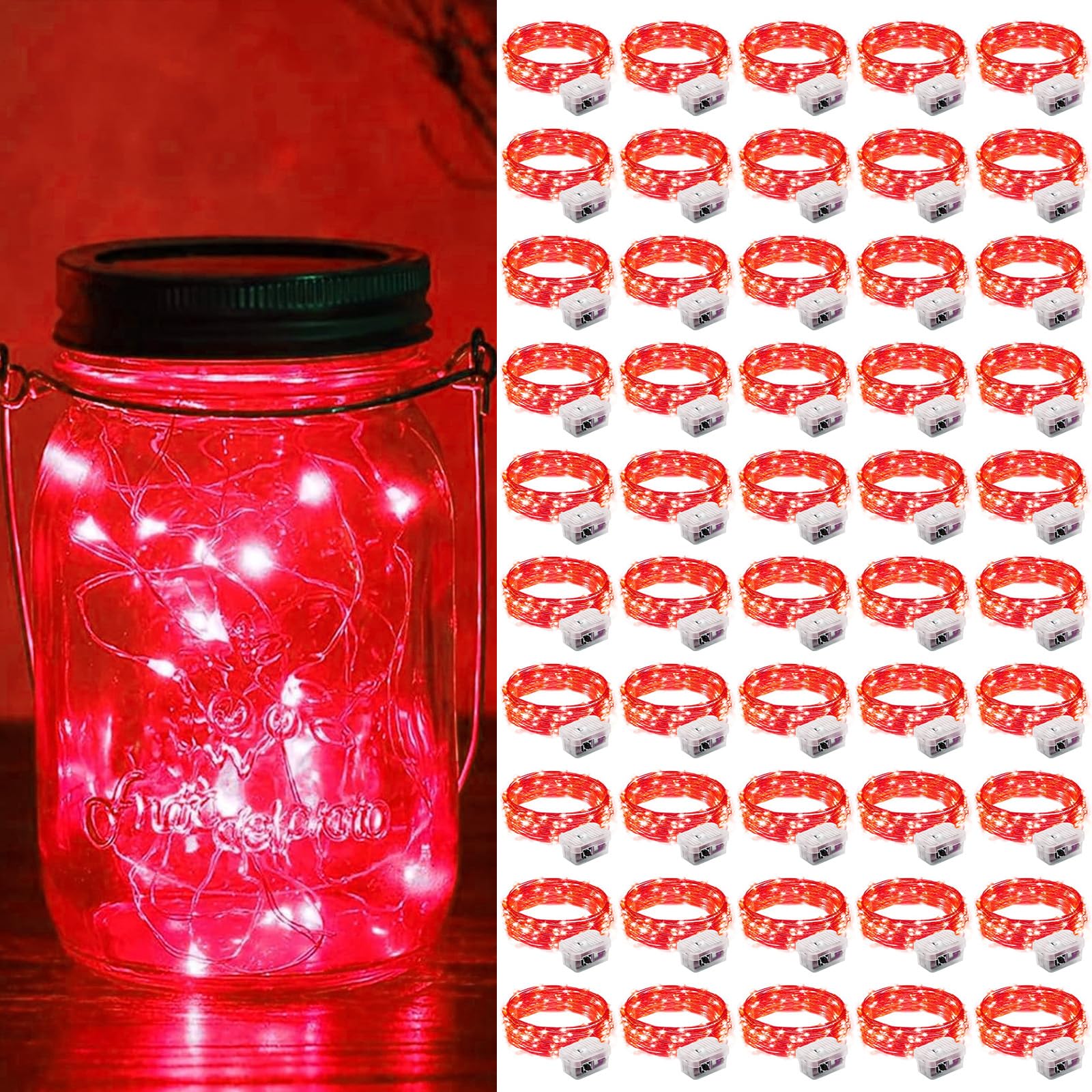ZGWJ 50 Pack Fairy Lights Battery Operated  7ft 20 Mini LED Fairy String Lights Silver Wire 3 Modes for DIY  Parties  Wedding  Bedroom  Halloween Christmas Decoration Red