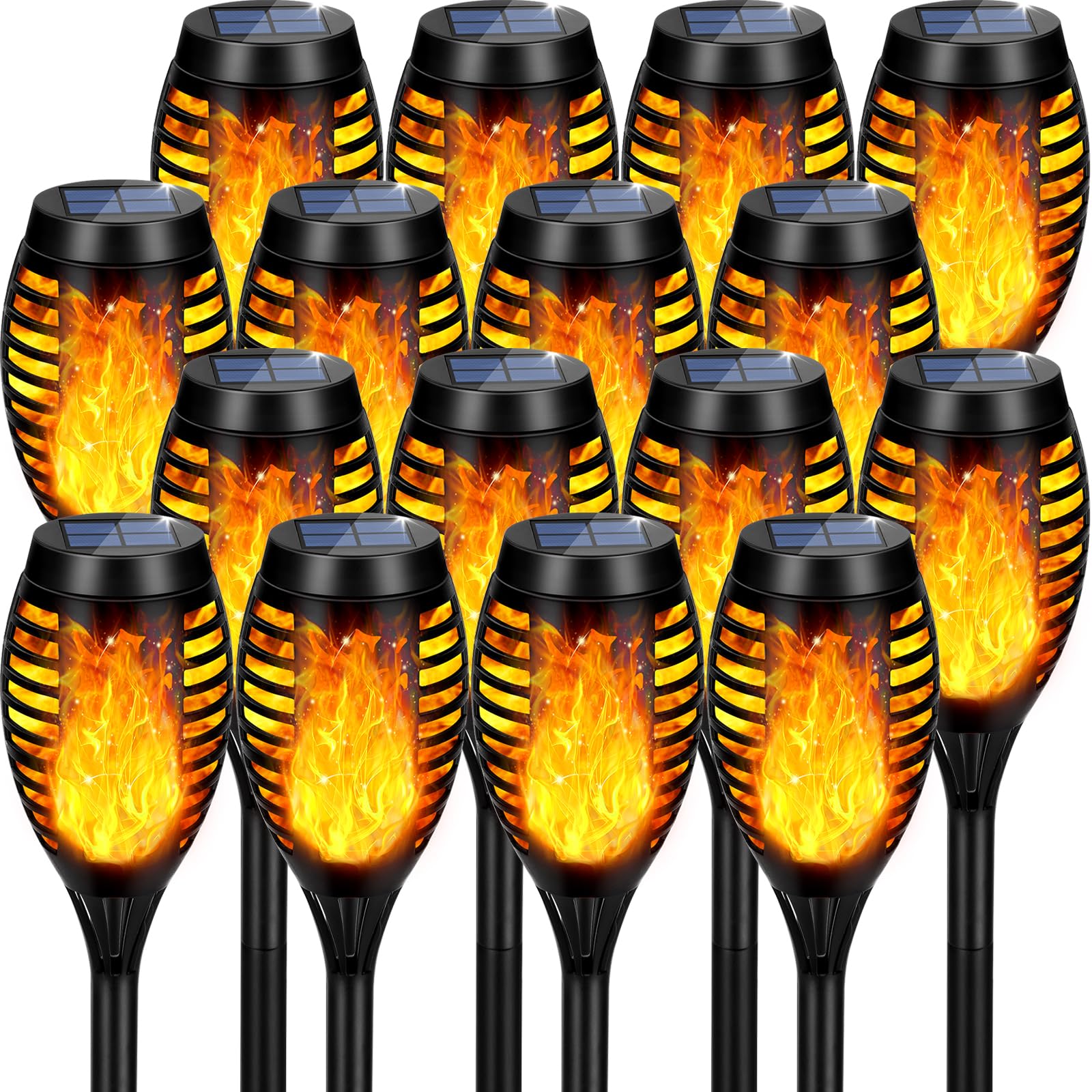 AOUNQ Solar Torch Lights, Waterproof Flickering Flame, 16 Pack, Yellow, well-made ABS, Model AO-USA 03-16Y