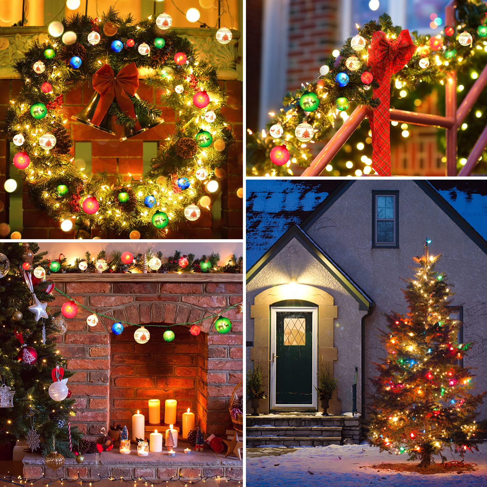 Airivo Christmas Tree Ball Ornaments, 28Ft 25 Bulb Outdoor Christmas String Lights, Indoor Christmas Lights Plug In End To End Expandable, Ornaments For Christmas Tree Decorations