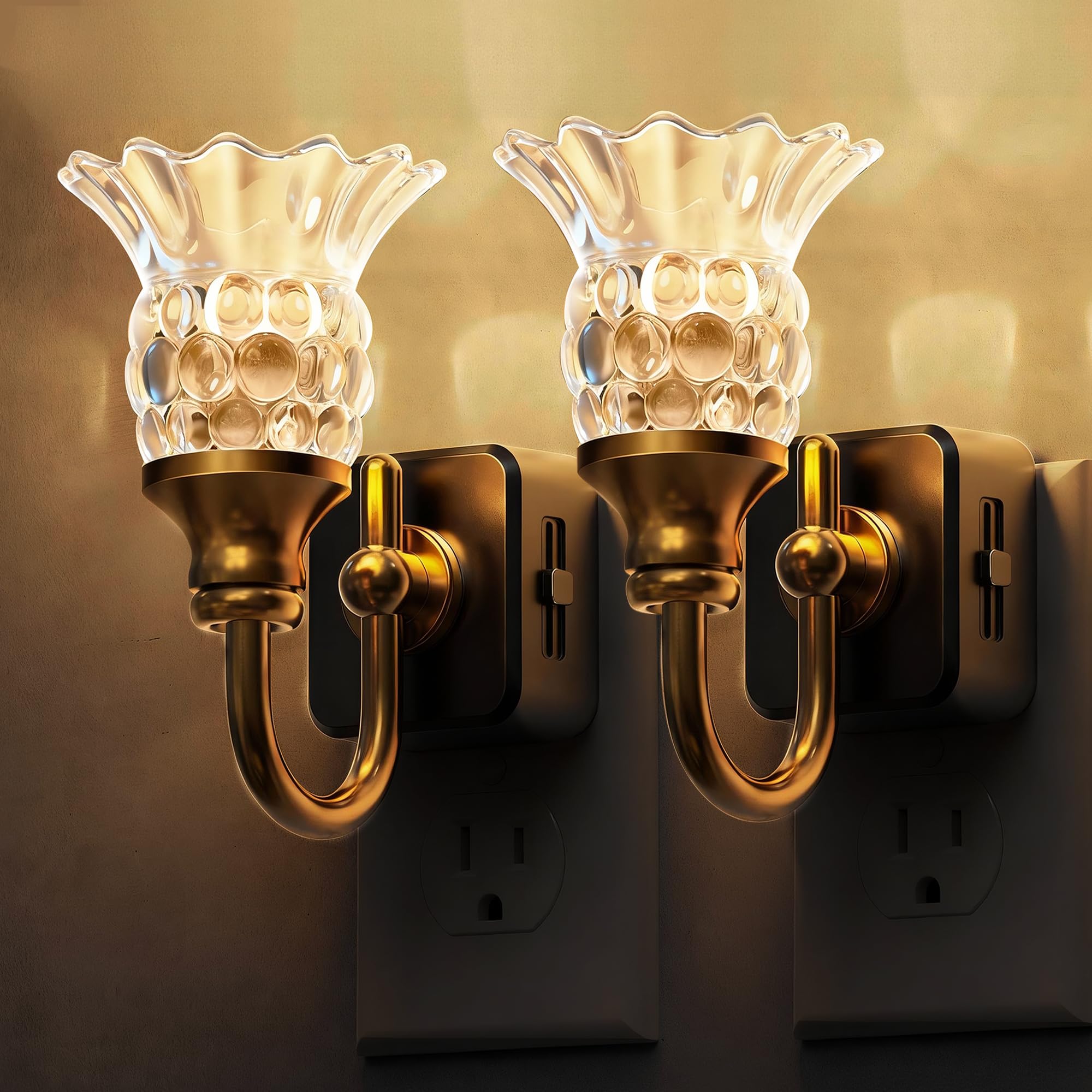 L LOHAS LED Night Lights Plug into Wall, 2 Pack 3000K Soft White LED Floral Night Light with Auto Sensor, 0-100lm Adjustable Bri