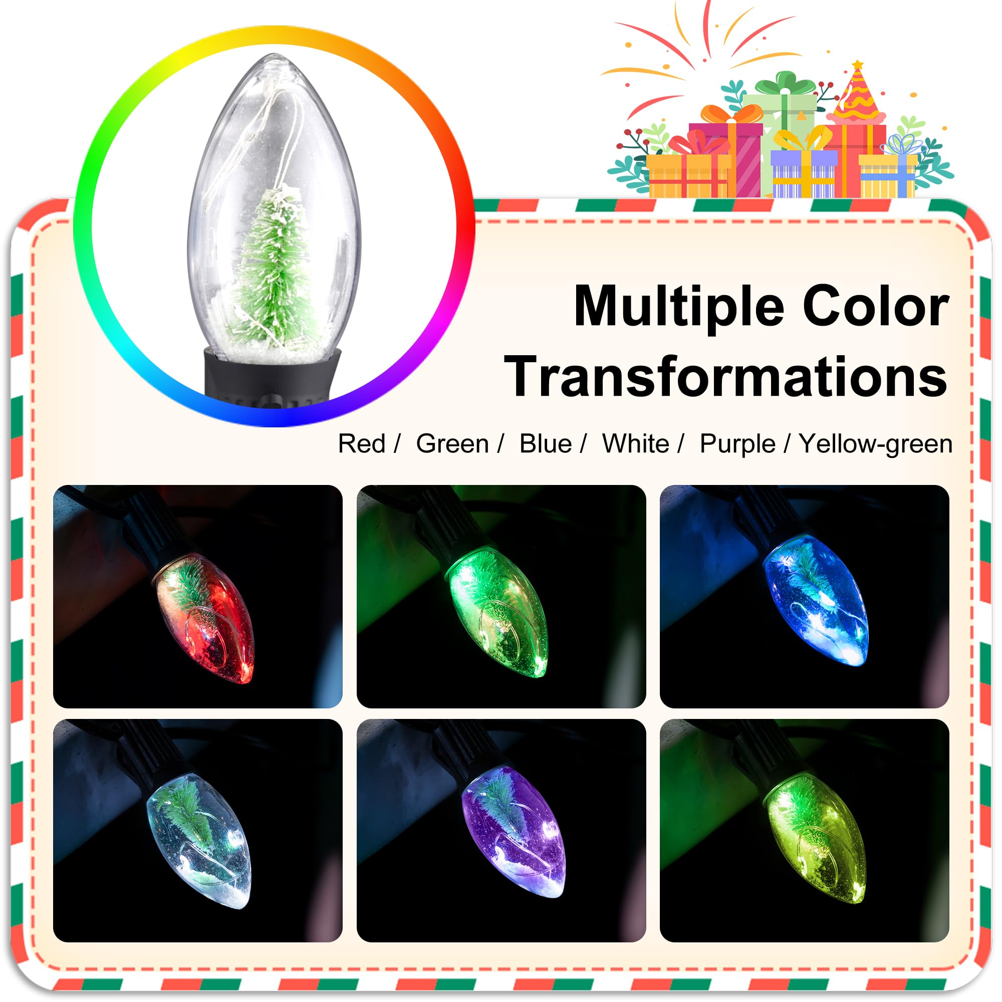 C9 Christmas Pathway Lights Outdoor,24.2Ft Multicolored Flickering String Lights Led Christmas Walkway 20 Christmas Tree Light B