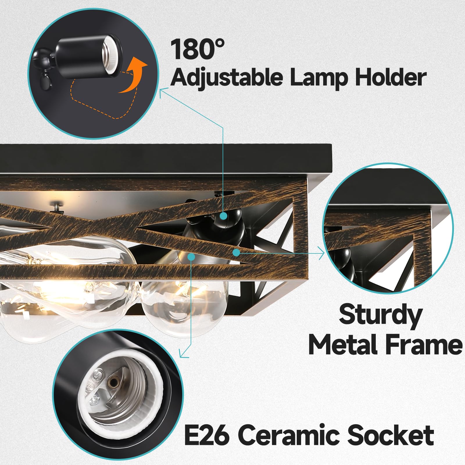 DIKAIDA 6-Light Rustic Black Ceiling Light Fixture, Industrial Metal Cage, Flush Mount, 23in for Kitchen, Hallway, 1 Pack