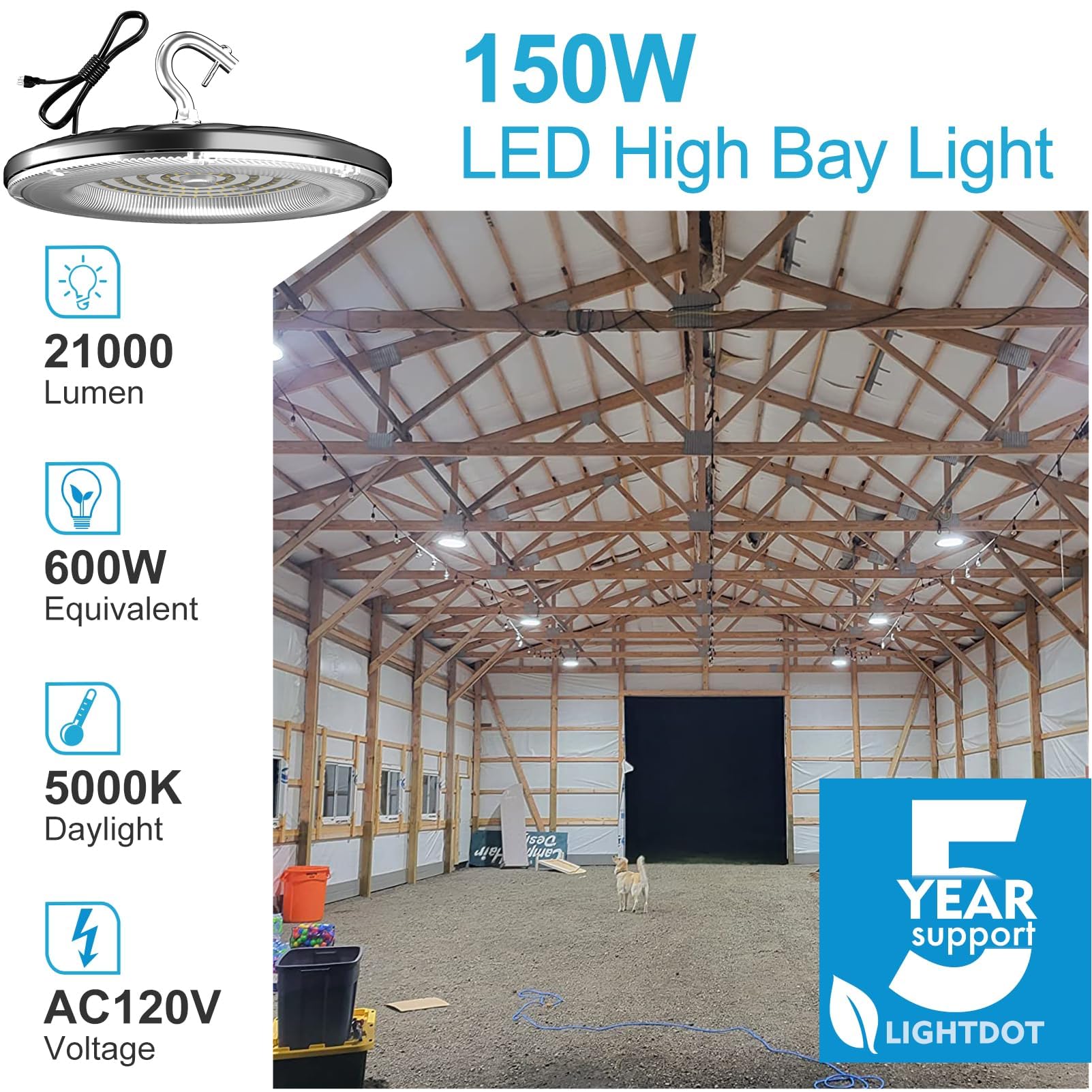 Lightdot 150W LED High Bay Light, 5000K, 21000LM, ETL Listed, Aluminum, Black, Model LUFO-22, 12 Pack