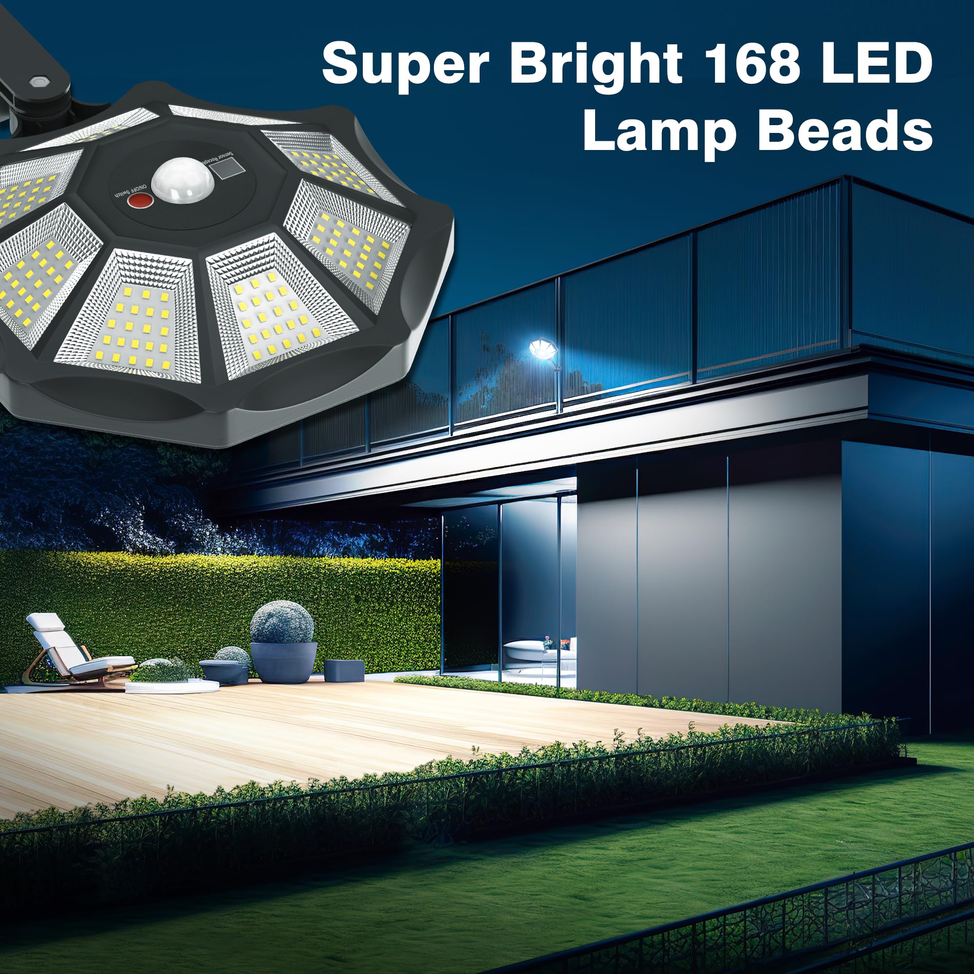 OKPRO Solar Lights Outdoor, 168LED Flood Light with Motion Sensor, IP66 Waterproof, 6500K, Black, 4 Pack