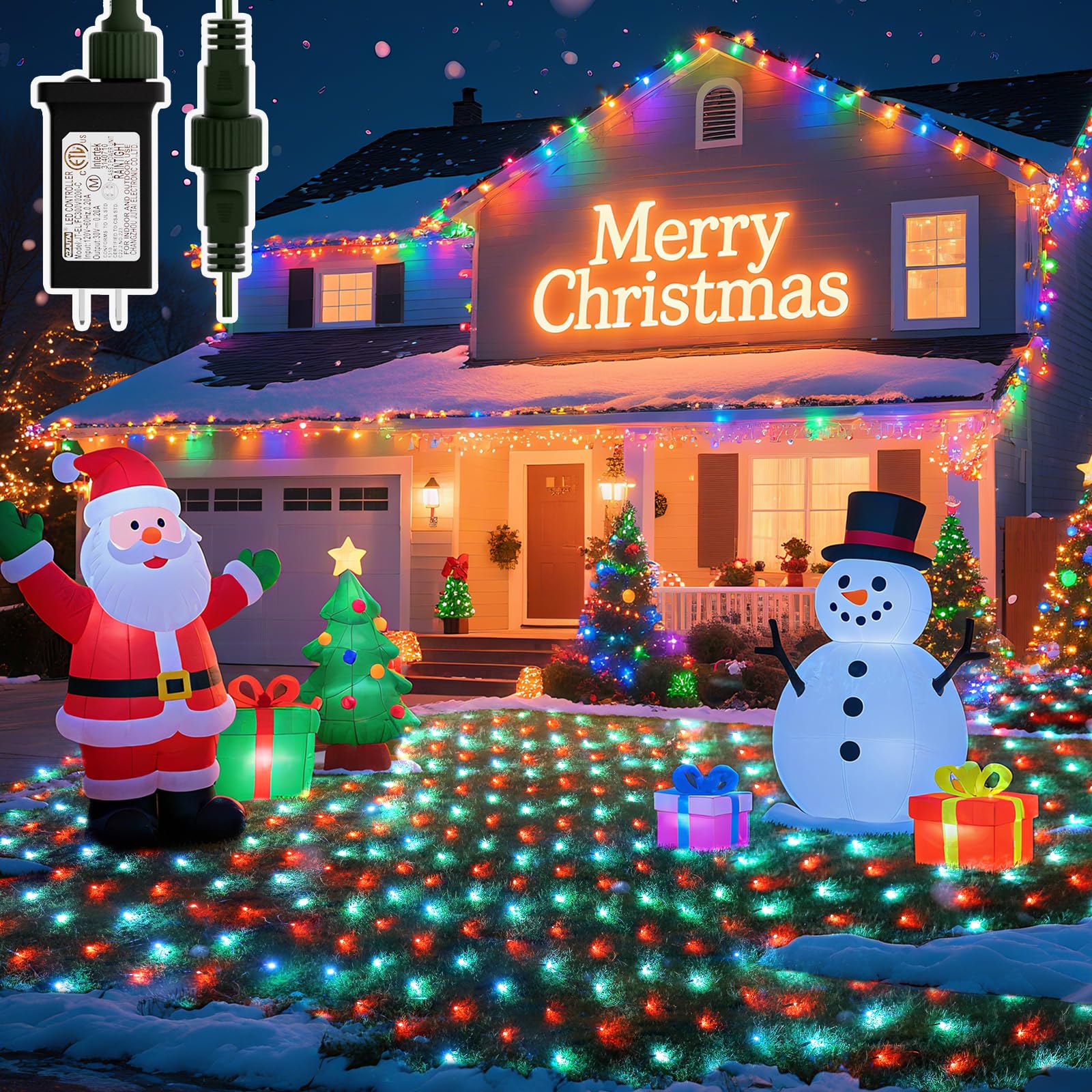 LitHome Christmas Net Lights - 300 LED Red & White, 14.8FT x 5FT, Waterproof, Connectable, Model B-RG-S-AA-04