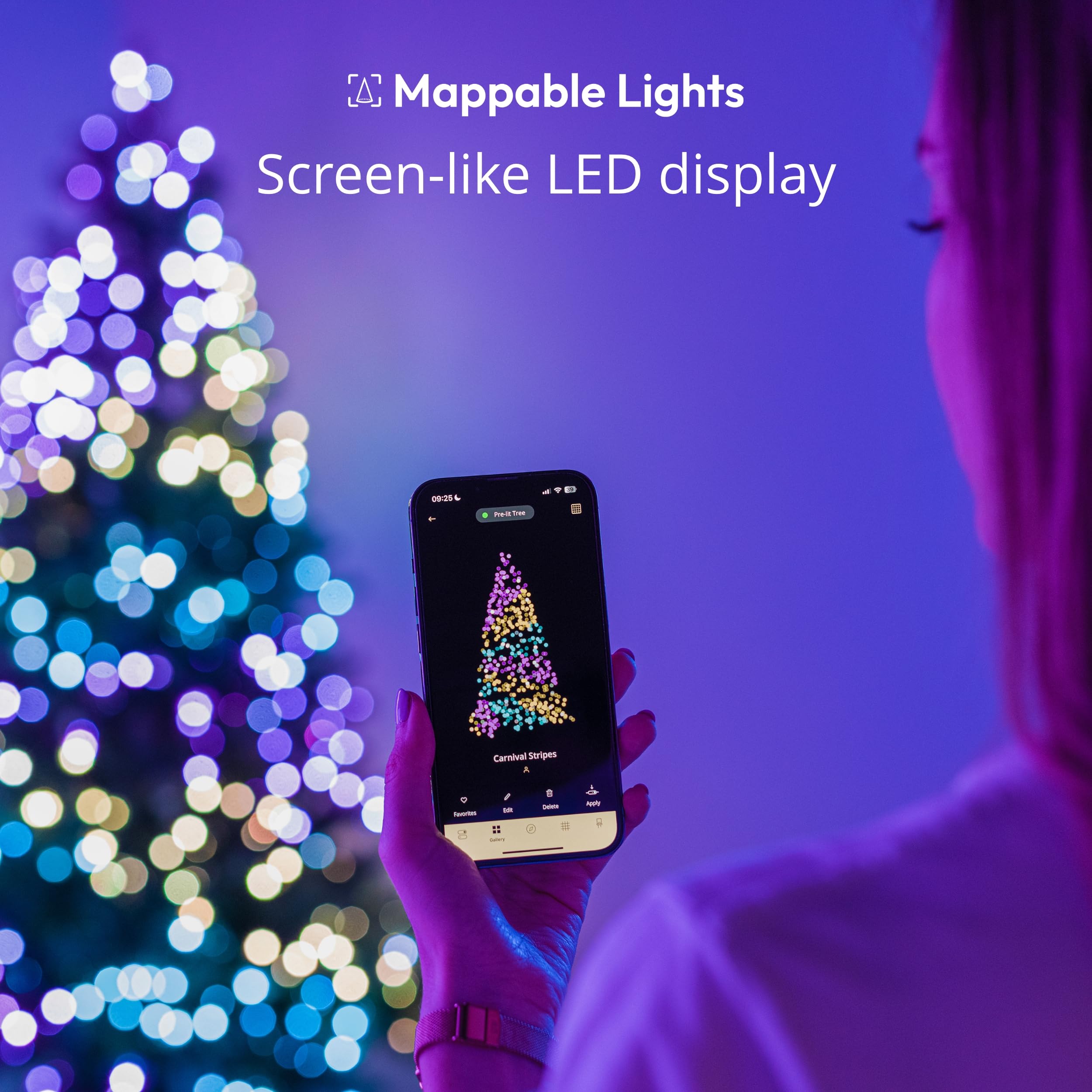 Twinkly 200 LED RGB Pearl-Shaped Light String, 39.4ft Green Wire, USB-C, Compatible with Alexa & Google Home