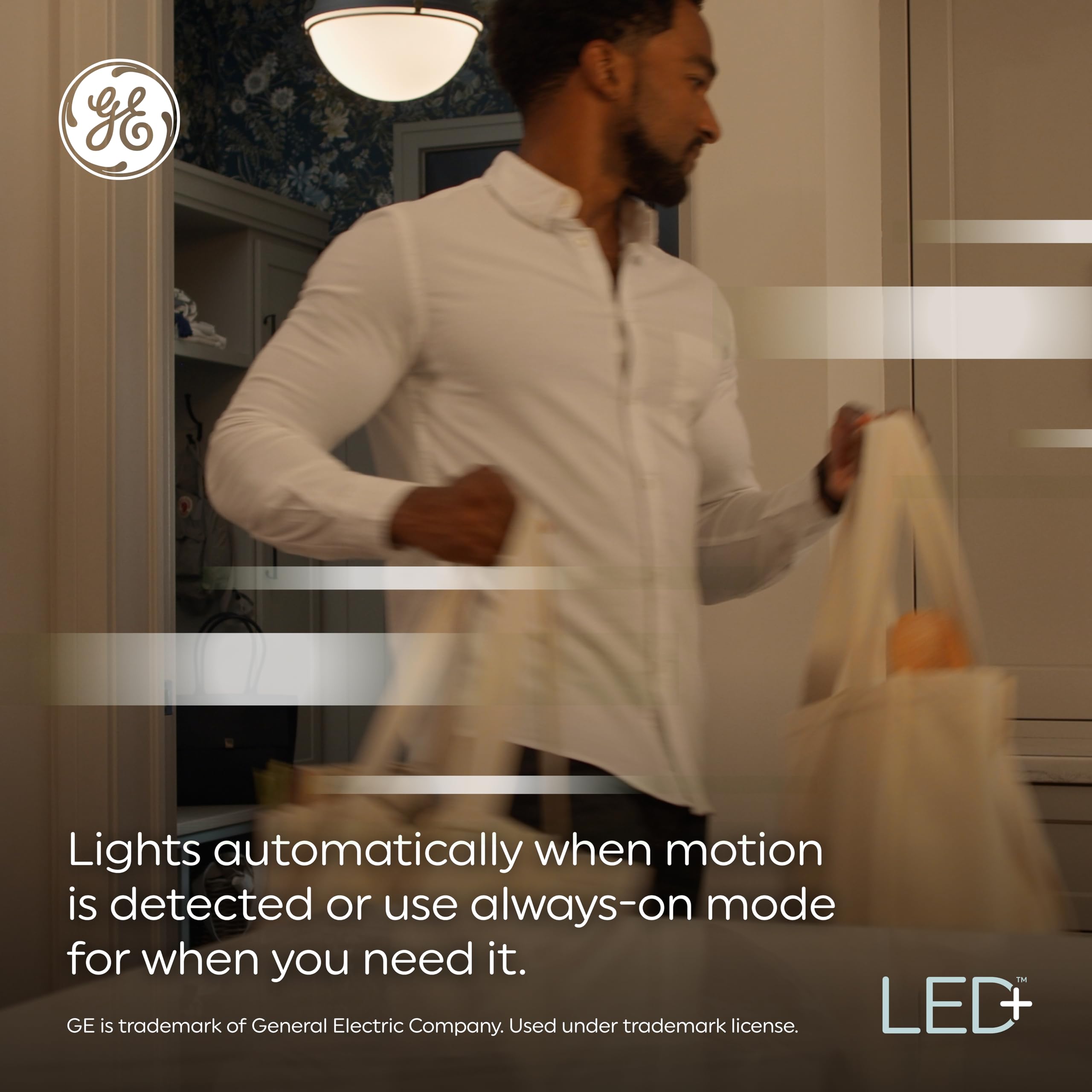 GE LED+ Motion Sensor Light Bulbs, Daylight A21, Pack of 2, Plastic