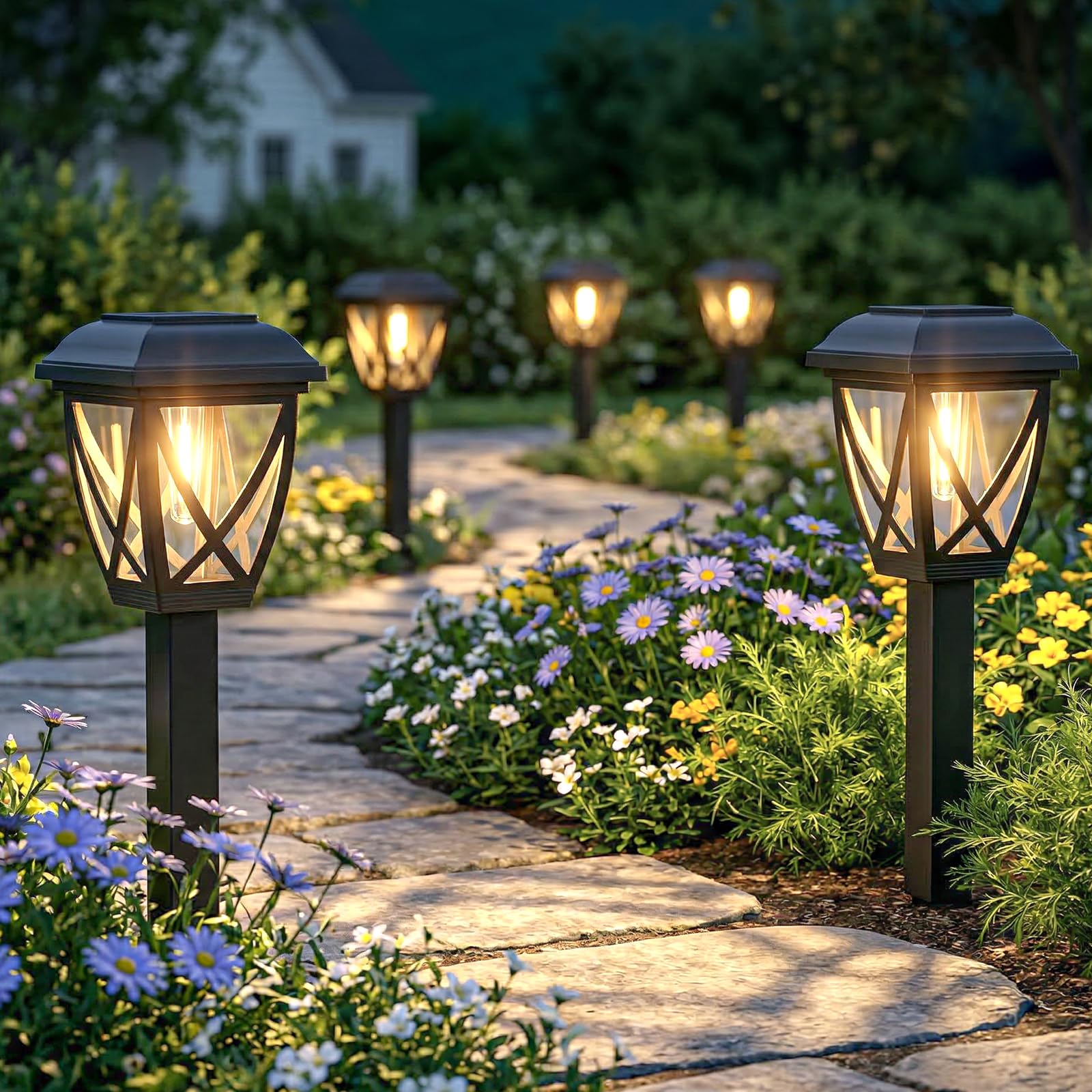 Greluna Solar Pathway Lights Outdoor 10 Pack, Auto On/Off Waterproof Solar Garden Lights, Energy Saving LED Landscape Outside Li