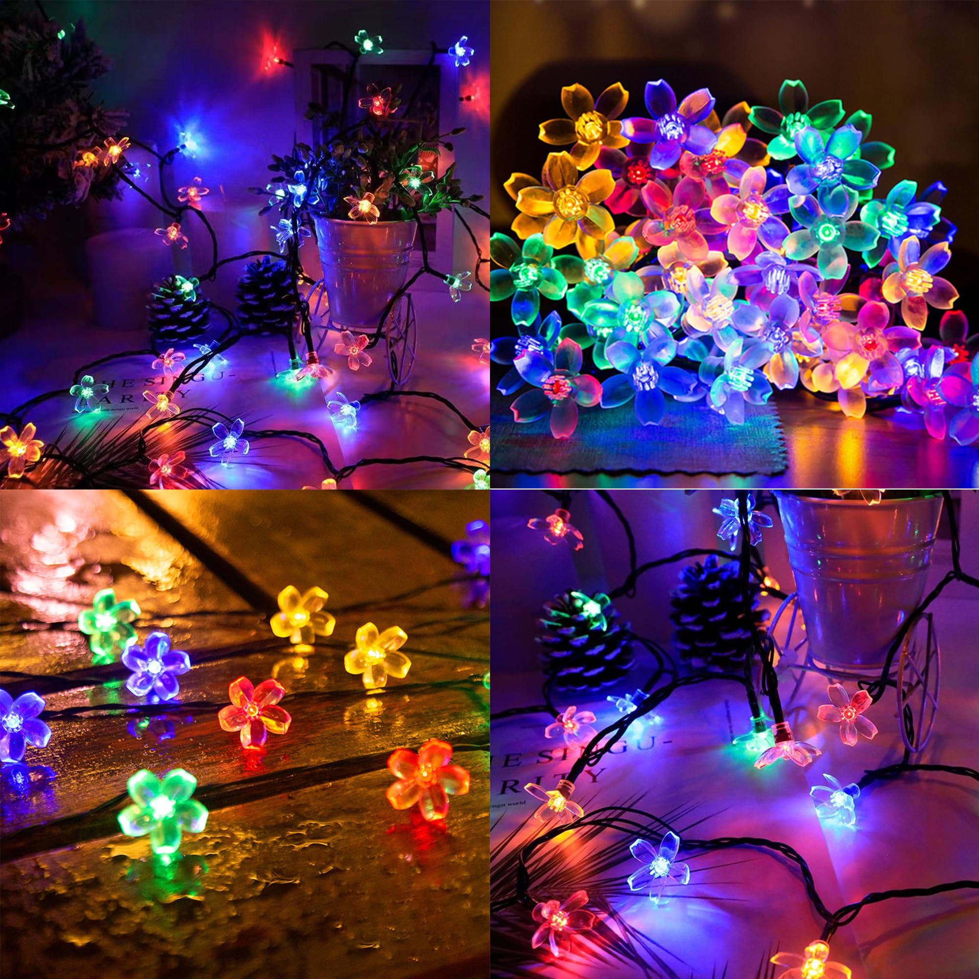 Solar String Lights For Outside,50 Led Solar Flower String Lights Outdoor Waterproof,Solar Powered Outdoor Decorative String Lig