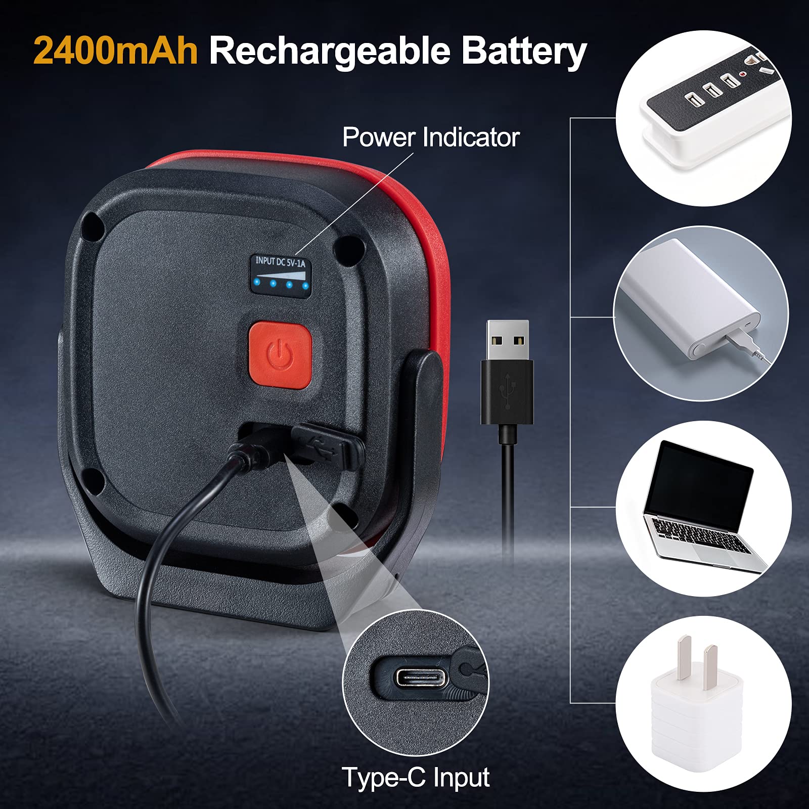 ORHOMELIFE COB LED Work Light, 42 LEDs 1000 Lumens Rechargeable Portable Magnetic Flashlight Inspection Light for Car Repair, Ca