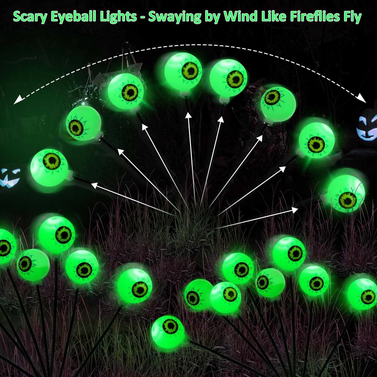 LCHUANG Solar Halloween Eyeball Pathway Lights - 32LED, Waterproof, Green, Model YQD-048, 4 Pack