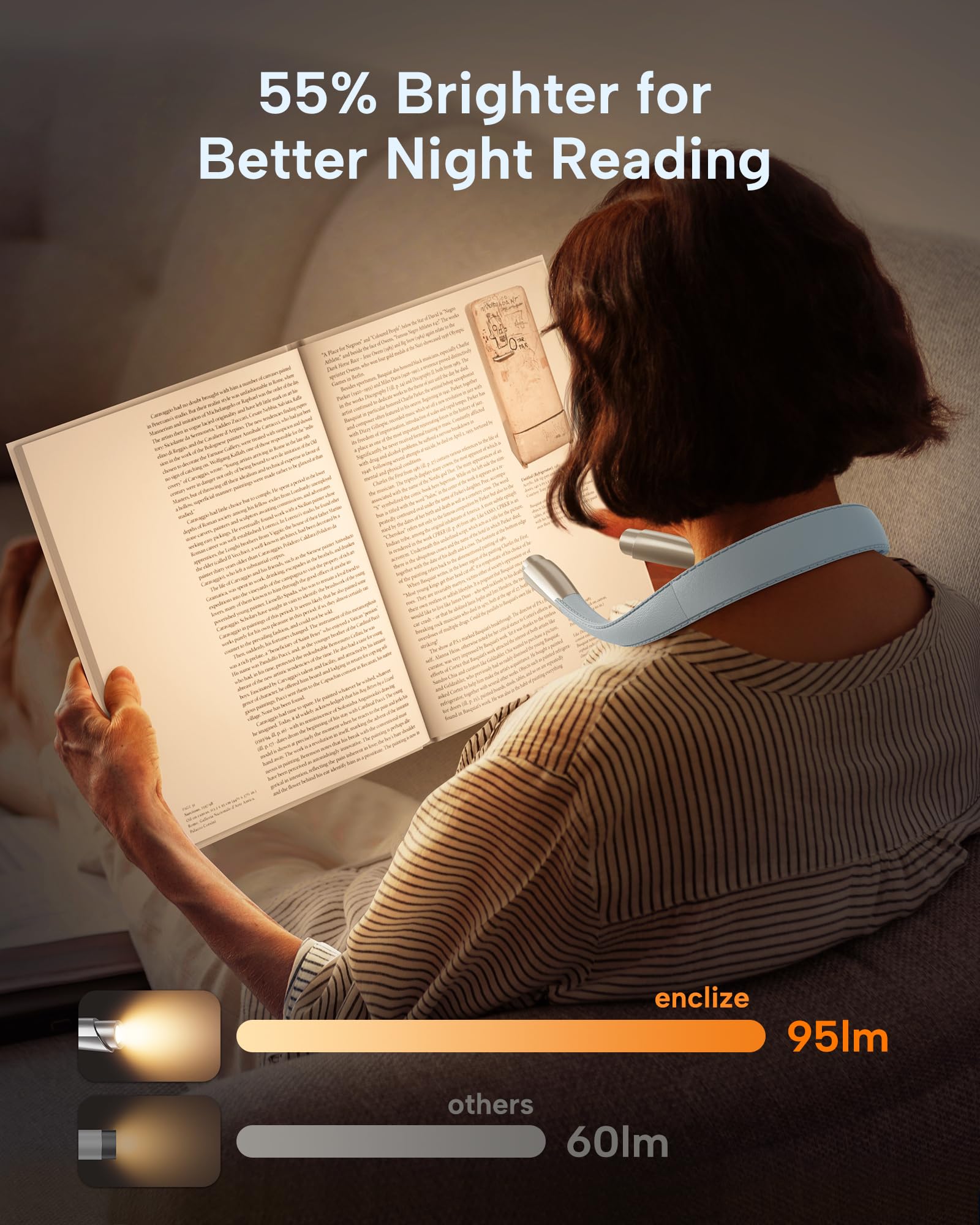 enclize LED Neck Reading Light - 9 Brightness Levels, Lightweight Design, Light Blue, Model SE-Es04, Perfect for Reading, Knitting, Camping