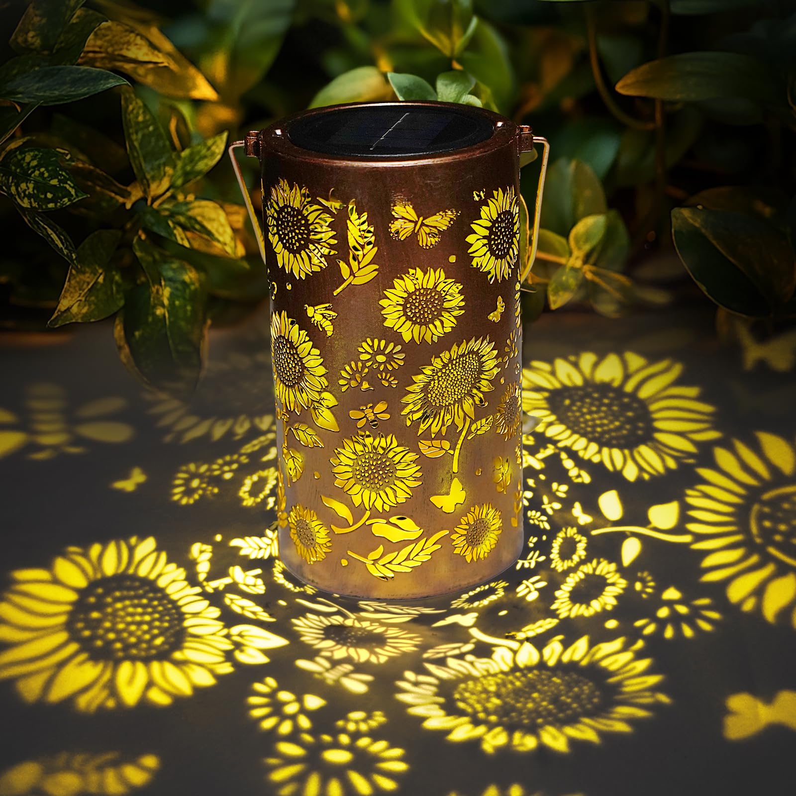 GPP Solar Lanterns Outdoor Waterproof Sunflower Solar Lights Metal Outdoor Decor for Yard Patio Backyard Porch - Christmas Birth