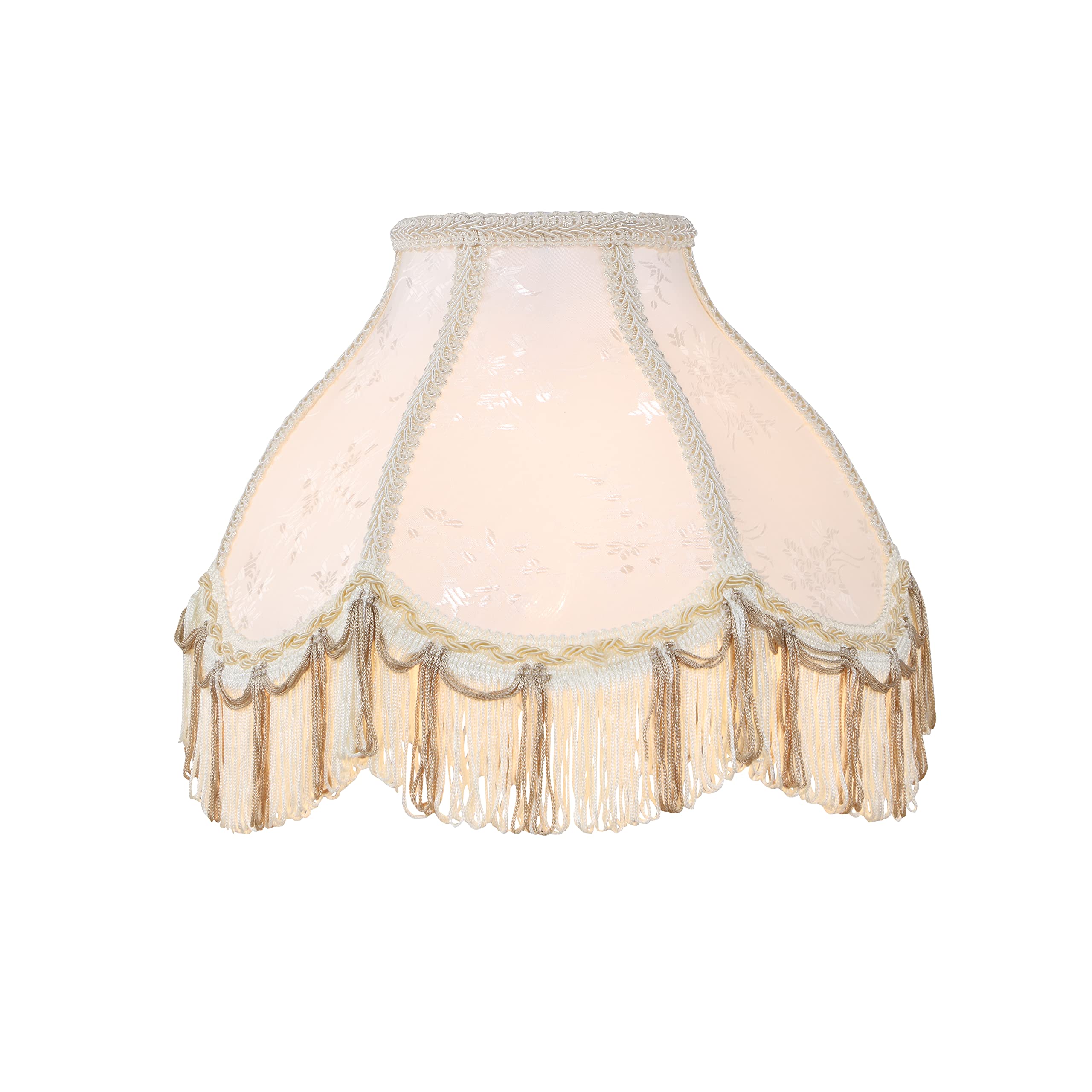 Aspen Creative 55004, Handsewn Scallop Dome Transitional Uno Fringe Lamp Shade, Ivory Jacquard Fabric, 4&quot; Top X 10&quot; Bottom X 7&quot; Height, Slip Uno 33Mm