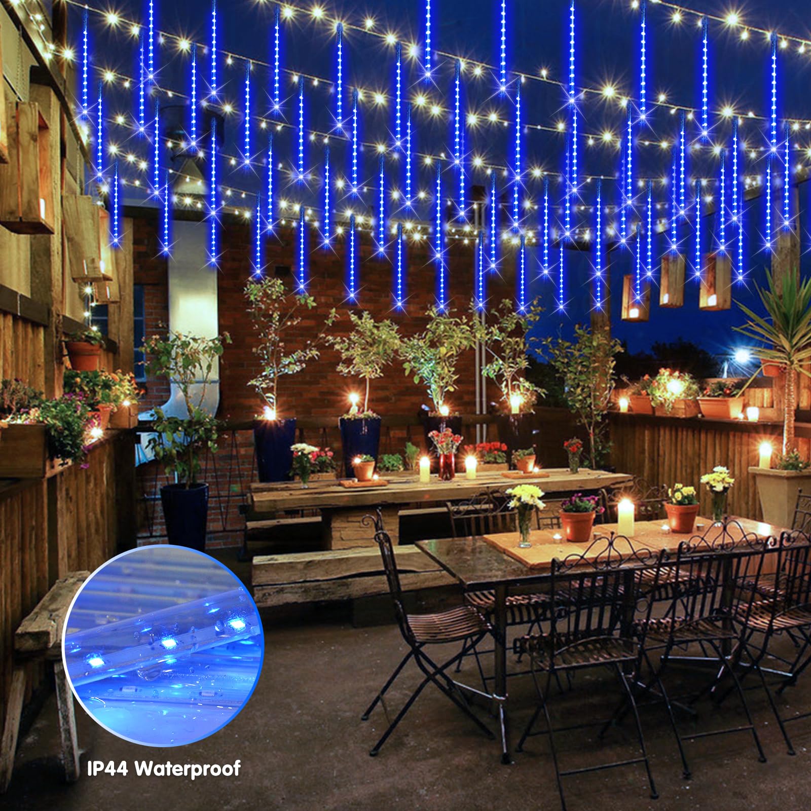 JMEXSUSS Solar Christmas Lights - 8 Tube 144 LEDs Waterproof Blue Icicle Lights for Outdoor Yard and Patio Decoration