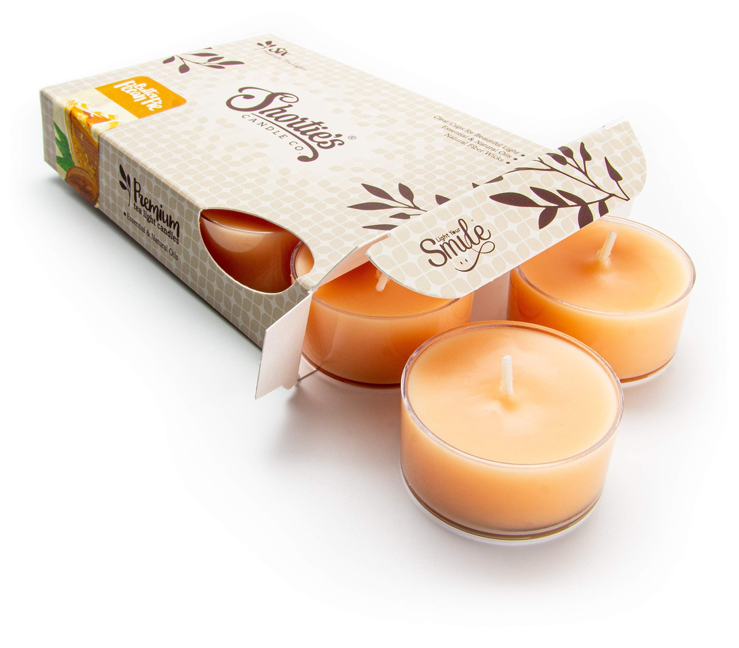 Butter Pecan Pie Premium Tealight Candles - Highly Scented with Natural Oils - 6 Beige Tea Lights - Beautiful Candlelight - Made