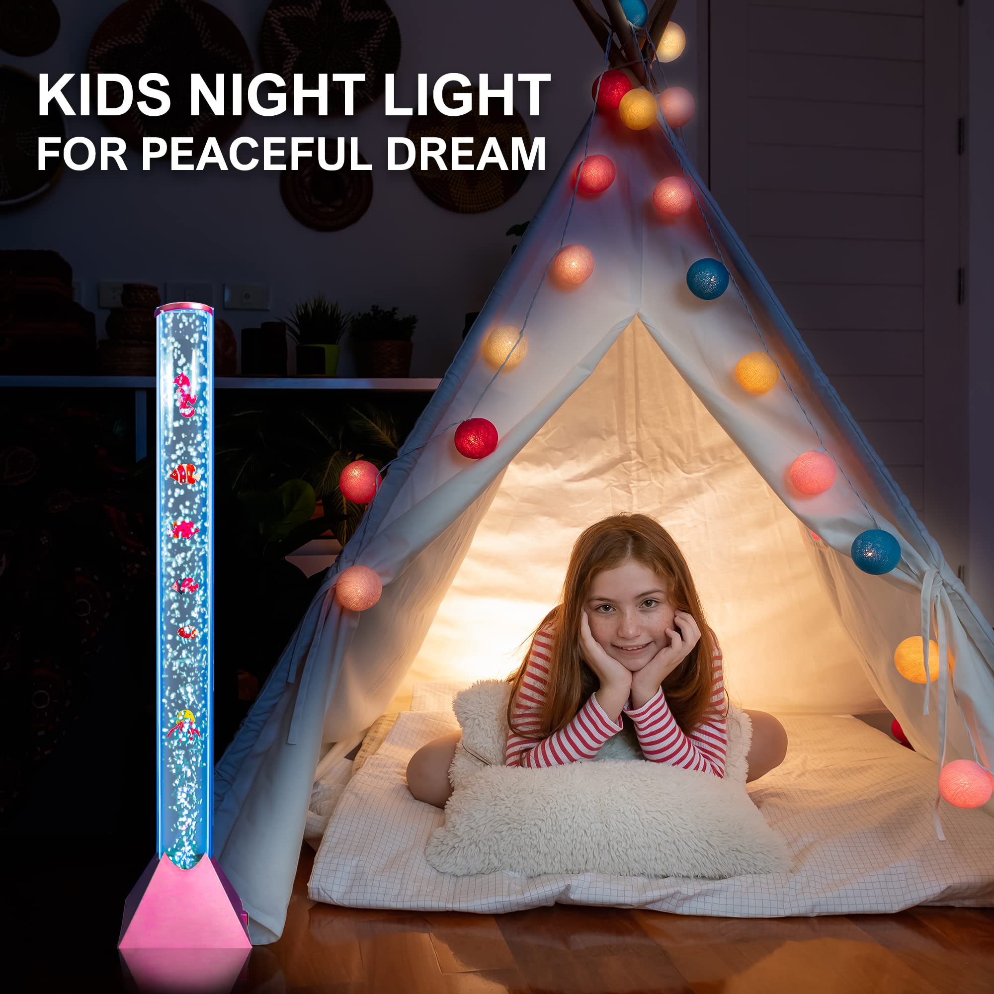 Brewish Sensory Bubble Floor Lamp - 7 Color Changing LED Night Light, Golden Rose Base, 3 Feet - Ideal Gift for Kids, Men & Women