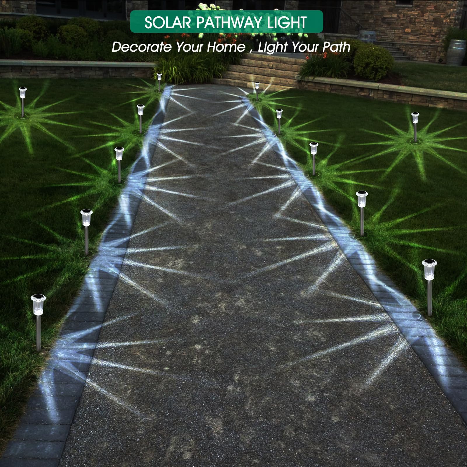 Eyrosa Solar Stake Lights, 15 Pack Waterproof Stainless Steel, Cool White for Pathway, Garden, Yard, Model OSA015