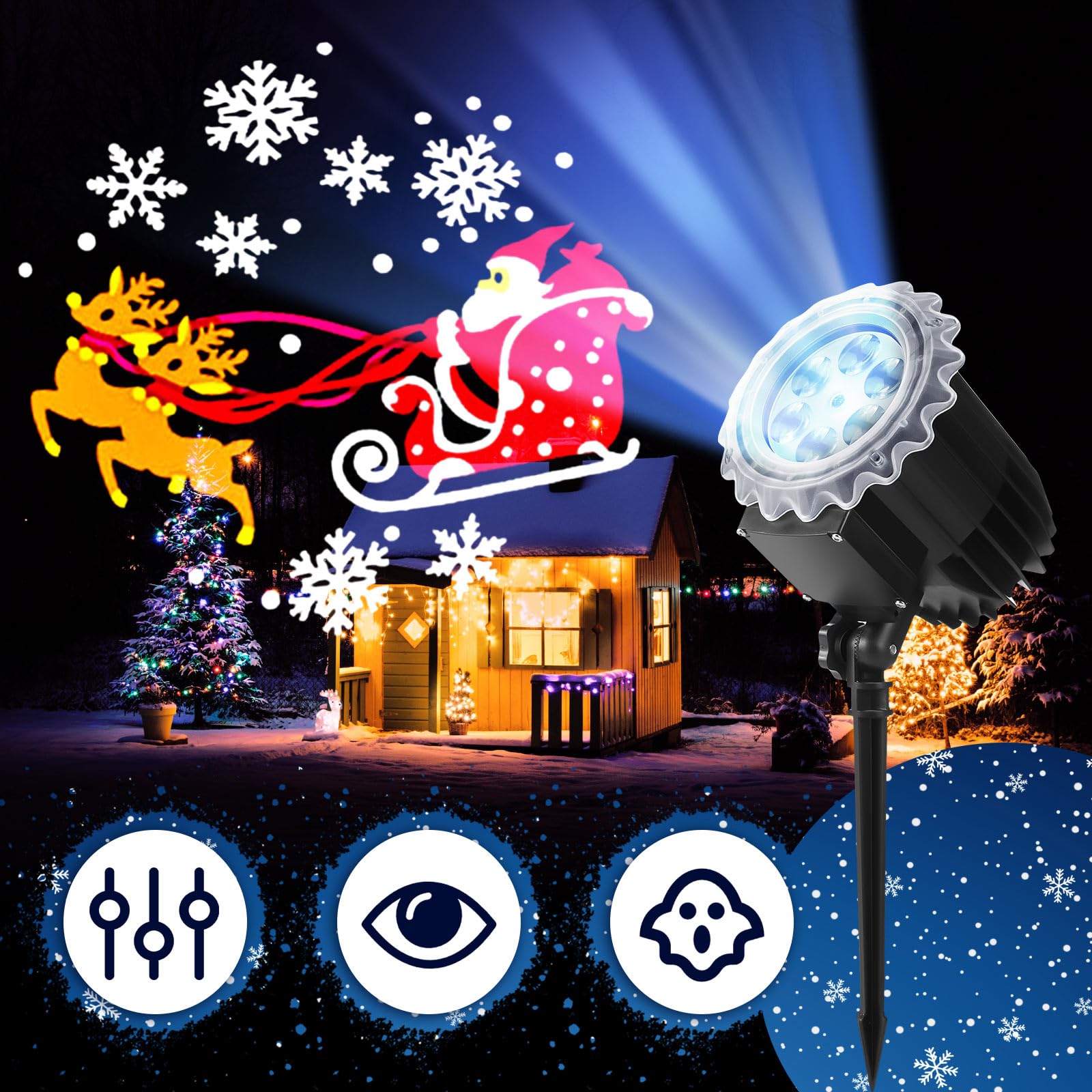 Lingvee Holiday Projector Light With Slides Led Projector Lights Outdoor Reflectors Waterproof Landscape Decorative Lighting Projection Lamp For Party(Santa Claus)