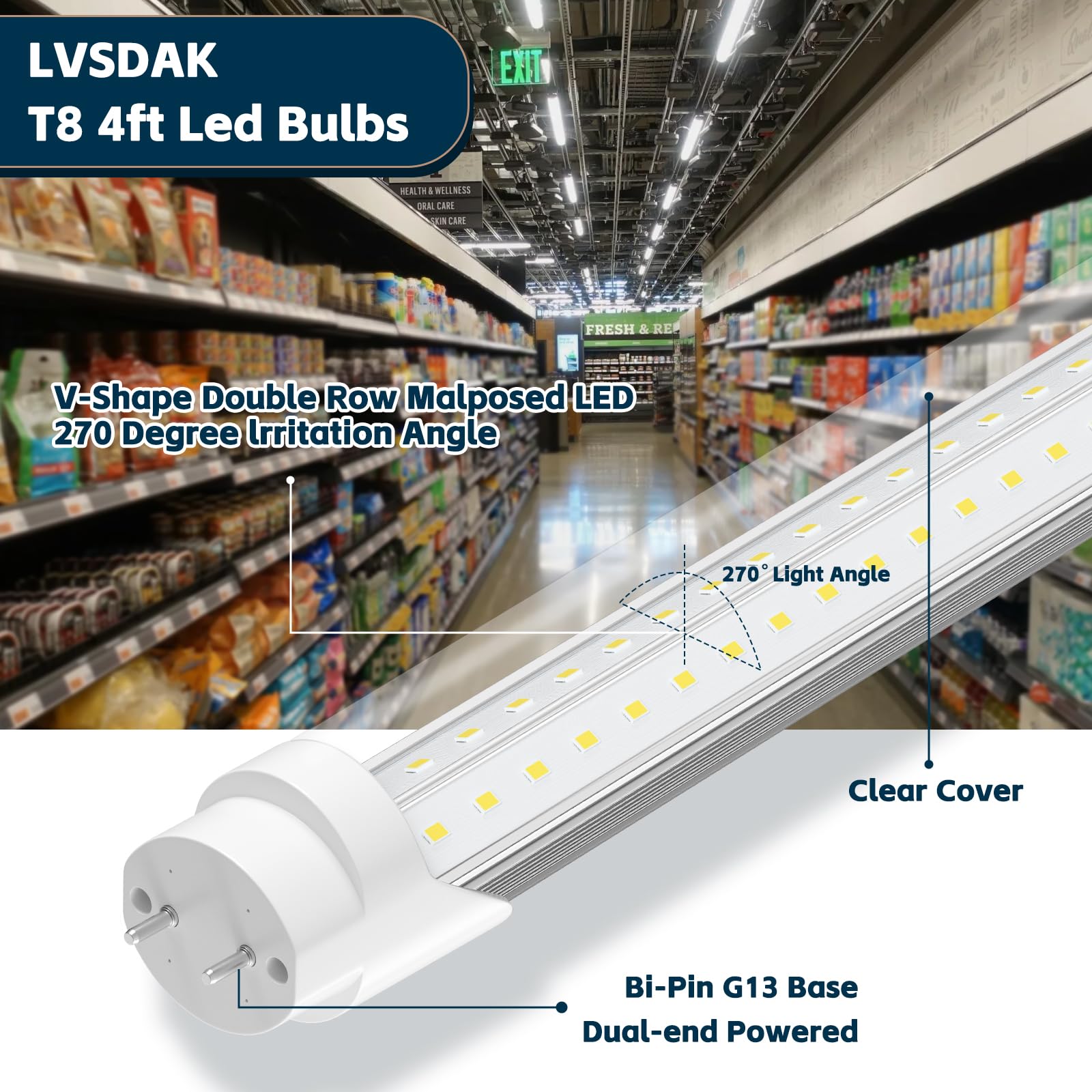 Lvsdak T8 Led Bulbs 4 Foot, 5000K 45W 5850Lm 24-Pack, 4Ft Ballast Bypass Led Bulbs Super Bright Led Daylight, Fluorescent Light
