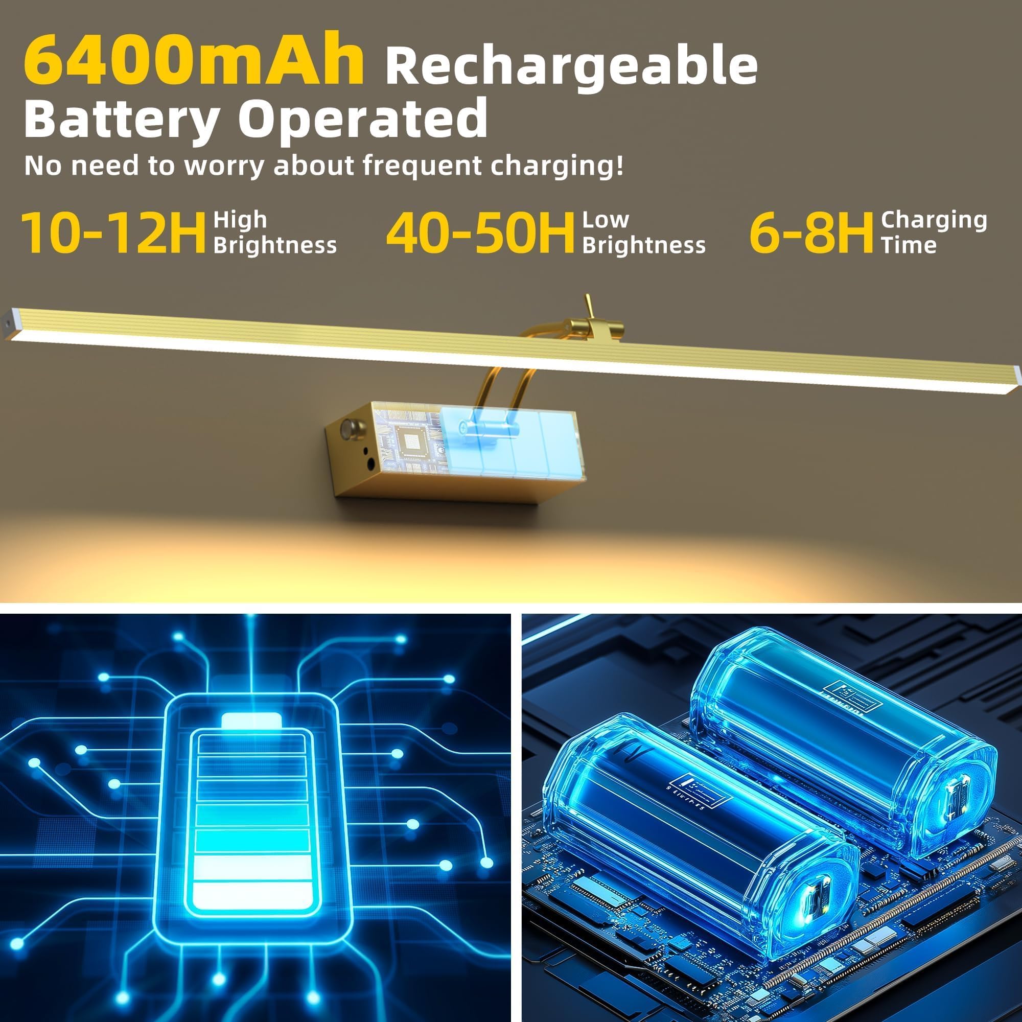 JNGMAIR 4 Pack Picture Lights - 23in Gold Aluminum Art Lighting, Cordless, Rechargeable with Remote, Dimmable & Timer, Model JM-09ZHD-60-G
