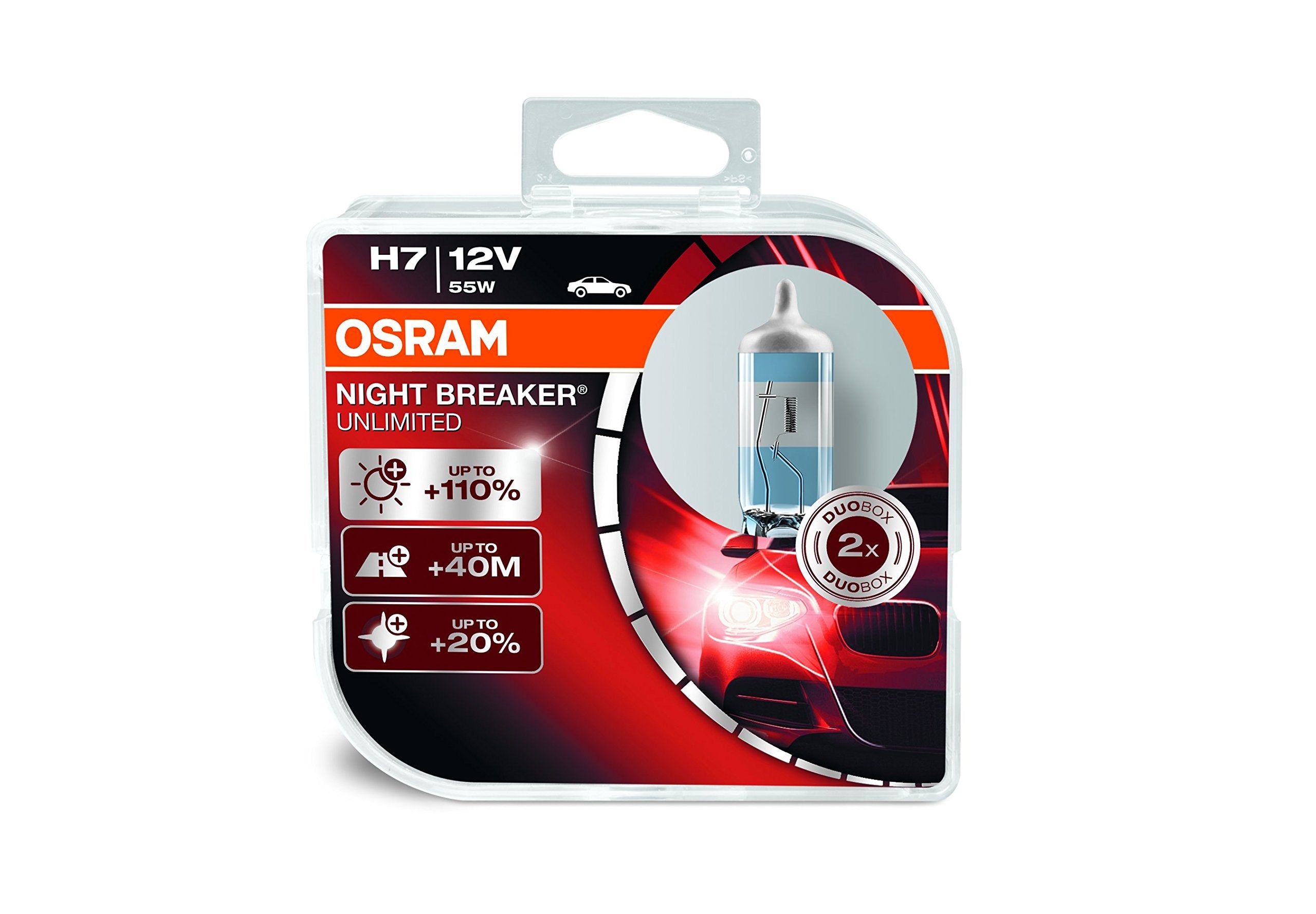 Osram Night Breaker Unlimited Halogen Headlamp Bulb Hcb +110% More Light And +20% Whiter