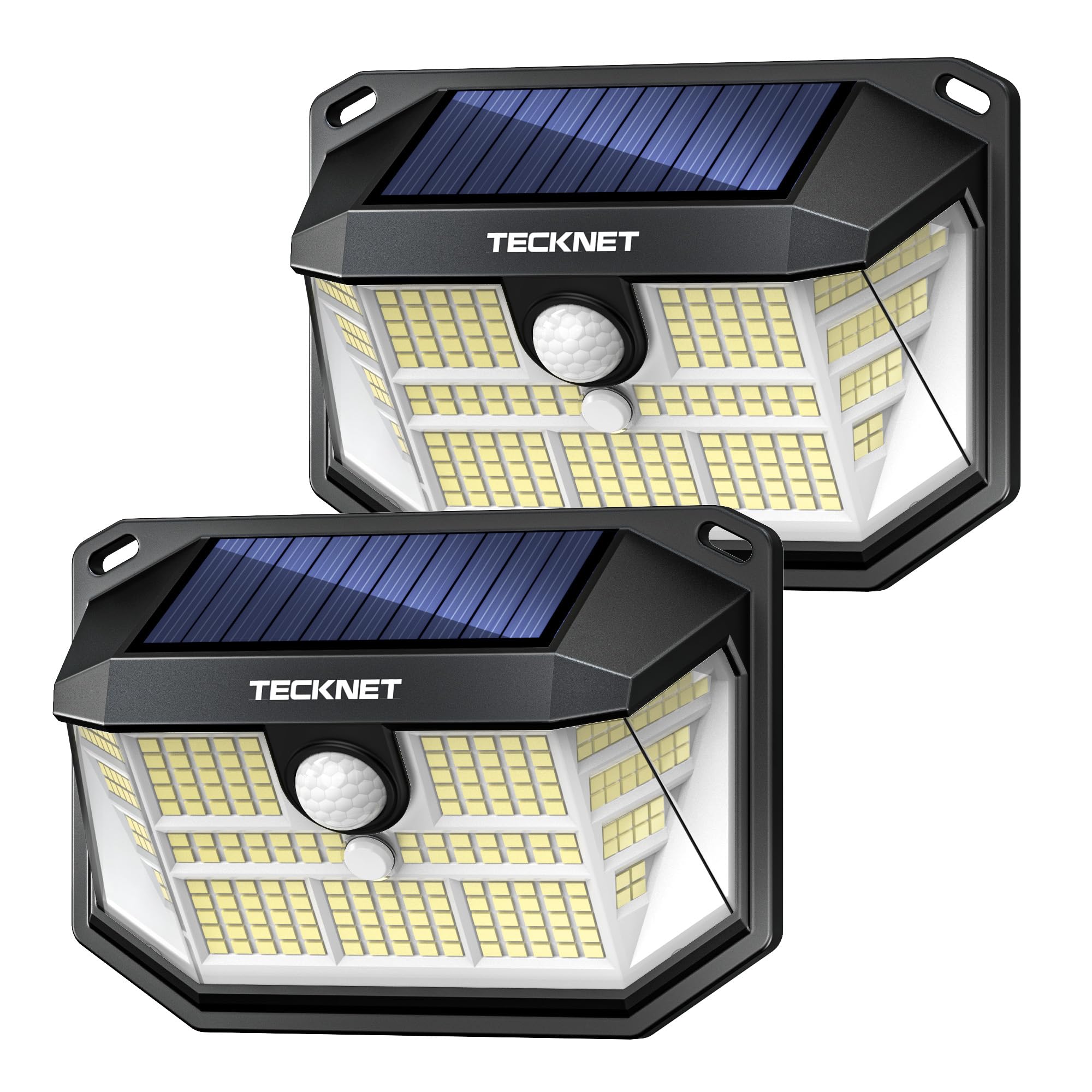 Tecknet 231 Led Solar Lights For Outside Waterproof, 2 Pack 300° Security Wall Lights With 3 Lighting Modes, Ip65 Pir Outdoor Motion Sensor Solar Lights For Fence, Outside, Garden, Yard, Deck, Garage