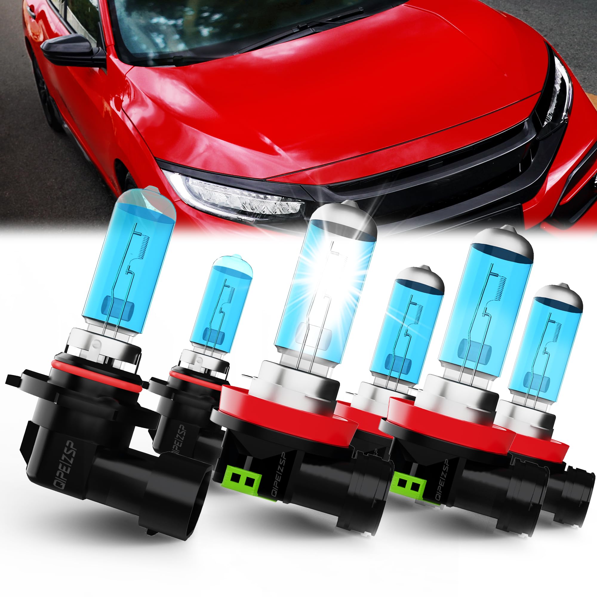 QIPEIZSP Compatible With Honda Civic 2016-2020 Lights Headlights Bulbs, 9005/HB3/H10 High Beam + H11/H8/H9 Low Beams Halogen Hea