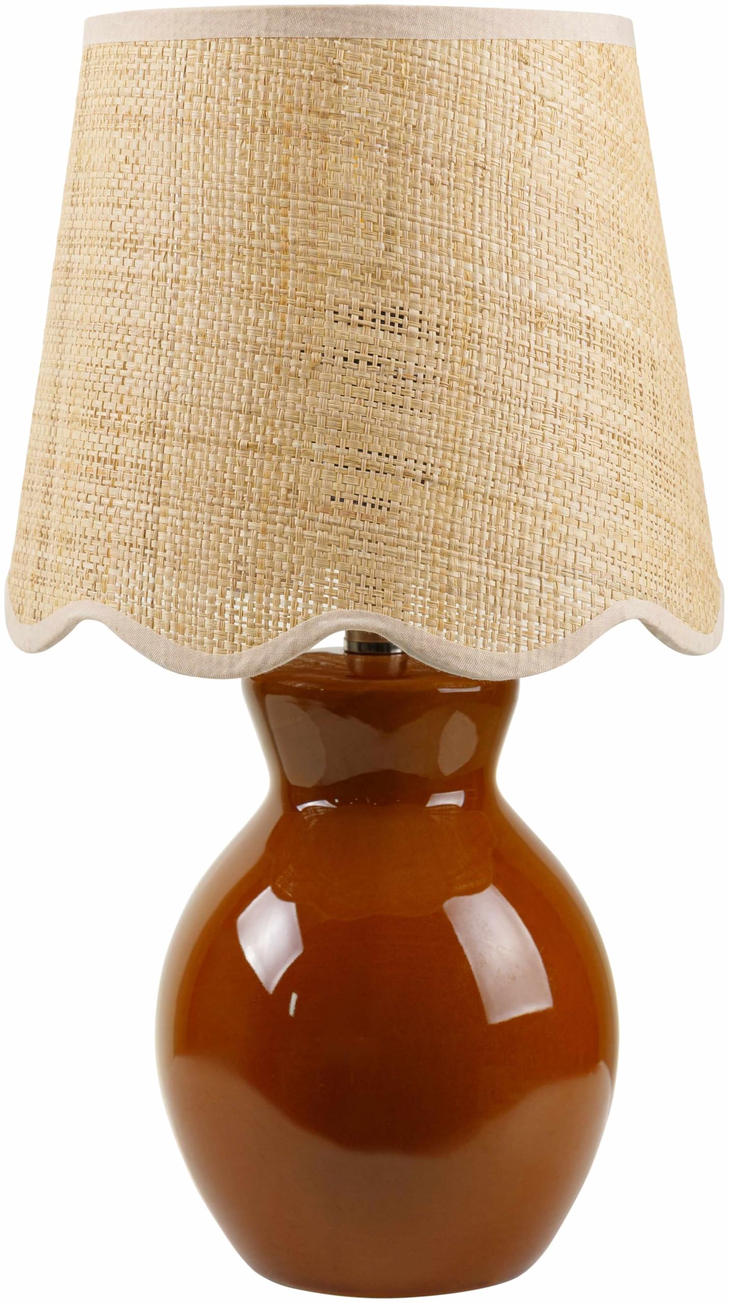 BoutiqueRugs Boho Ceramic and Jute Bedside Table Lamp 15inH - Tan, Beige, Rattan Shade - Model SPXZVA2-009