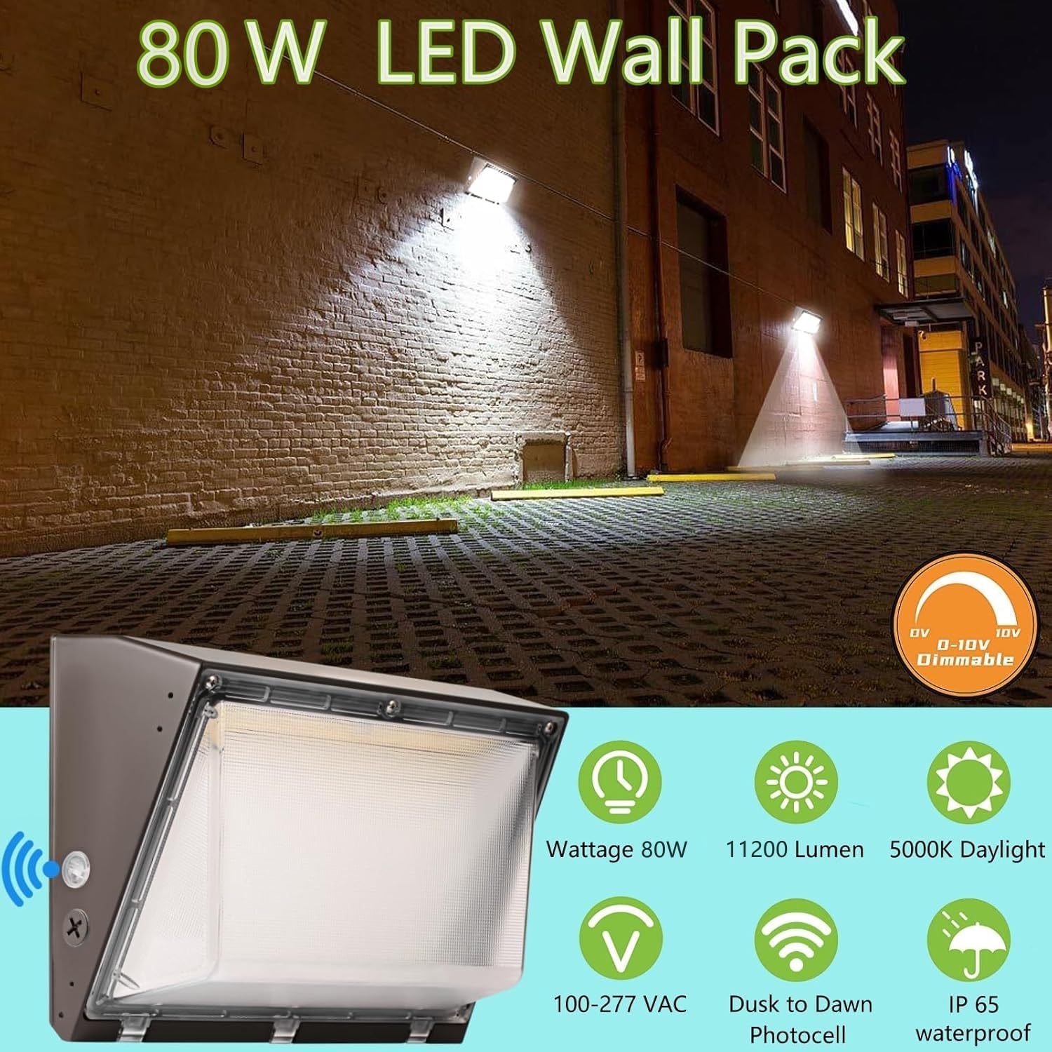WHLED Dimmable LED Wall Pack Light 80W 11200LM Dusk to Dawn 5000K Bronze Outdoor Security Lighting