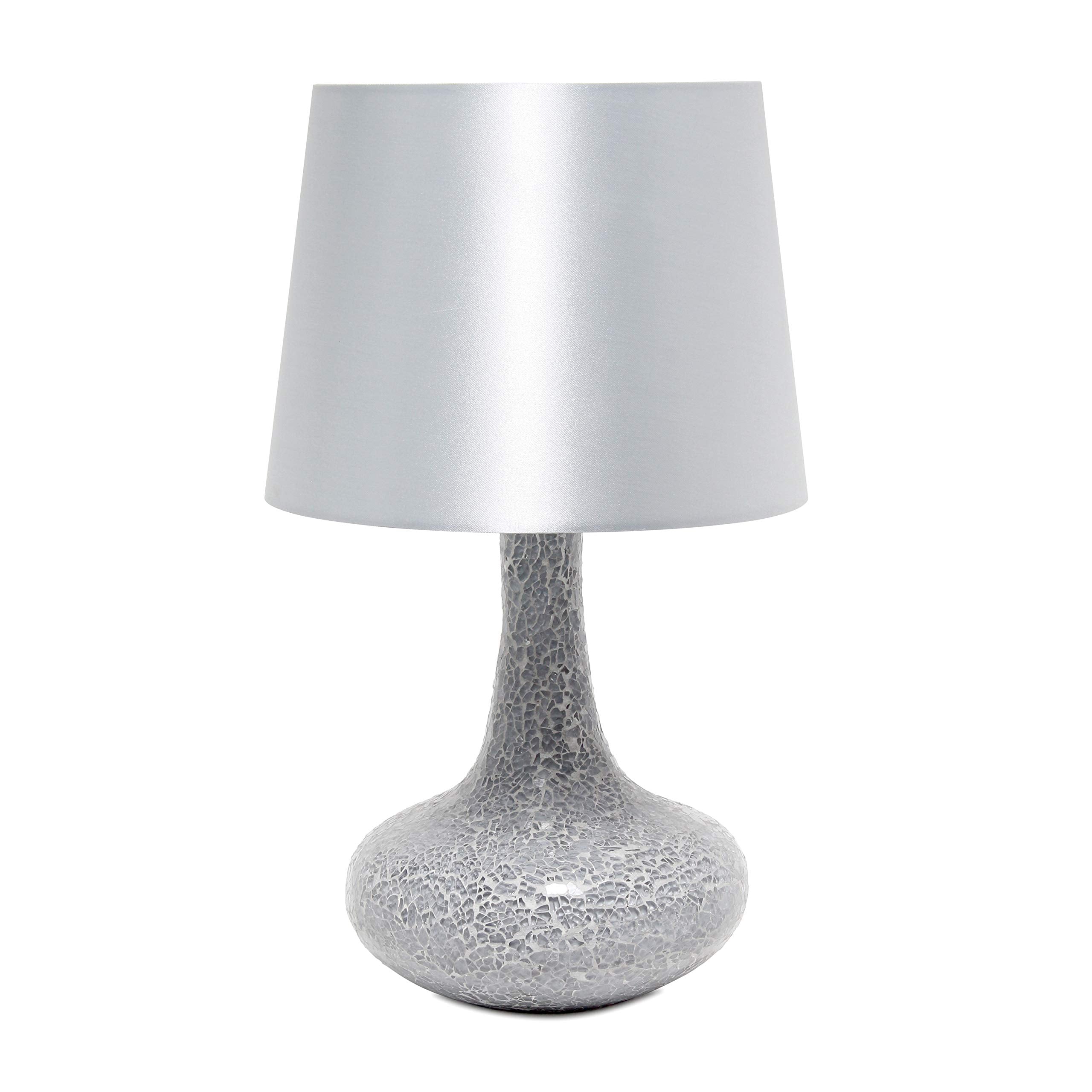 Simple Designs Contemporary Mosaic Tiled Glass Table Lamp 14.17in Gray Resin LT3039-GRY for Home Décor, Bedroom, Living Room, Office