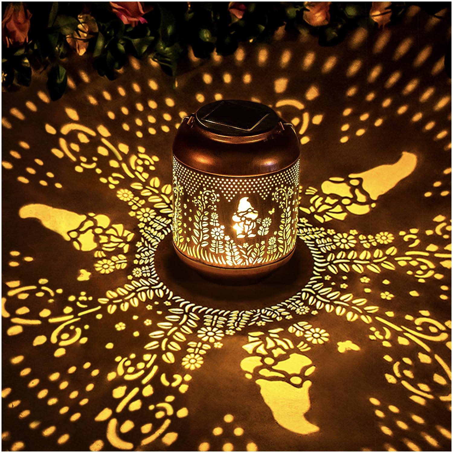 Gnomes Solar Lanterns Outdoor Waterproof Hanging Solar Lights Gnomes Gifts for Women Men Mom Metal Decorative LED Outdoor Lanter