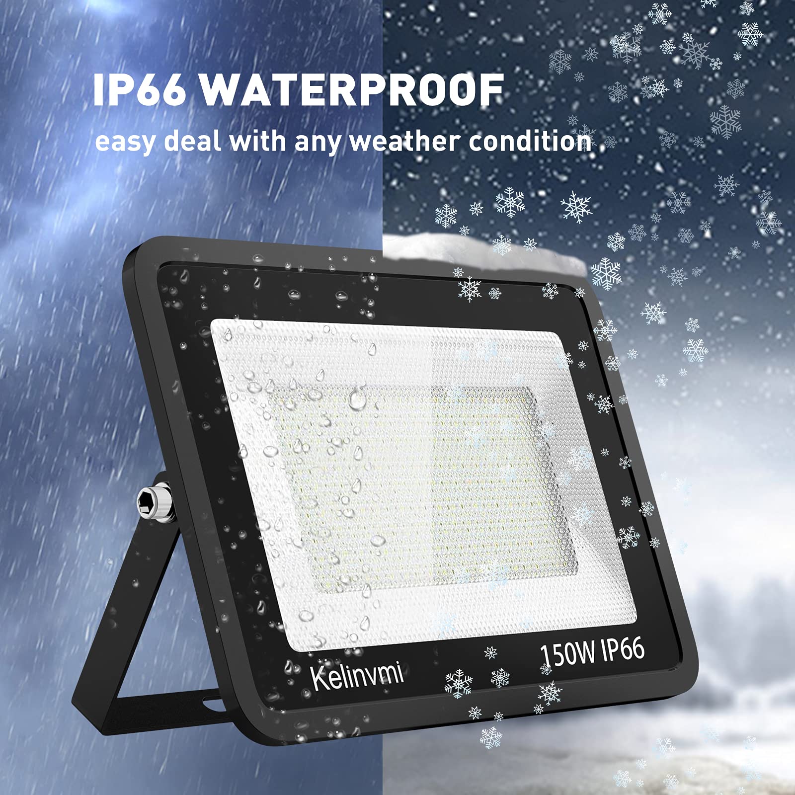 kelinvmi 150W LED Flood Light Outdoor, 900W Equivalent, 6500K Brightness, Aluminum, White, 2-Pack