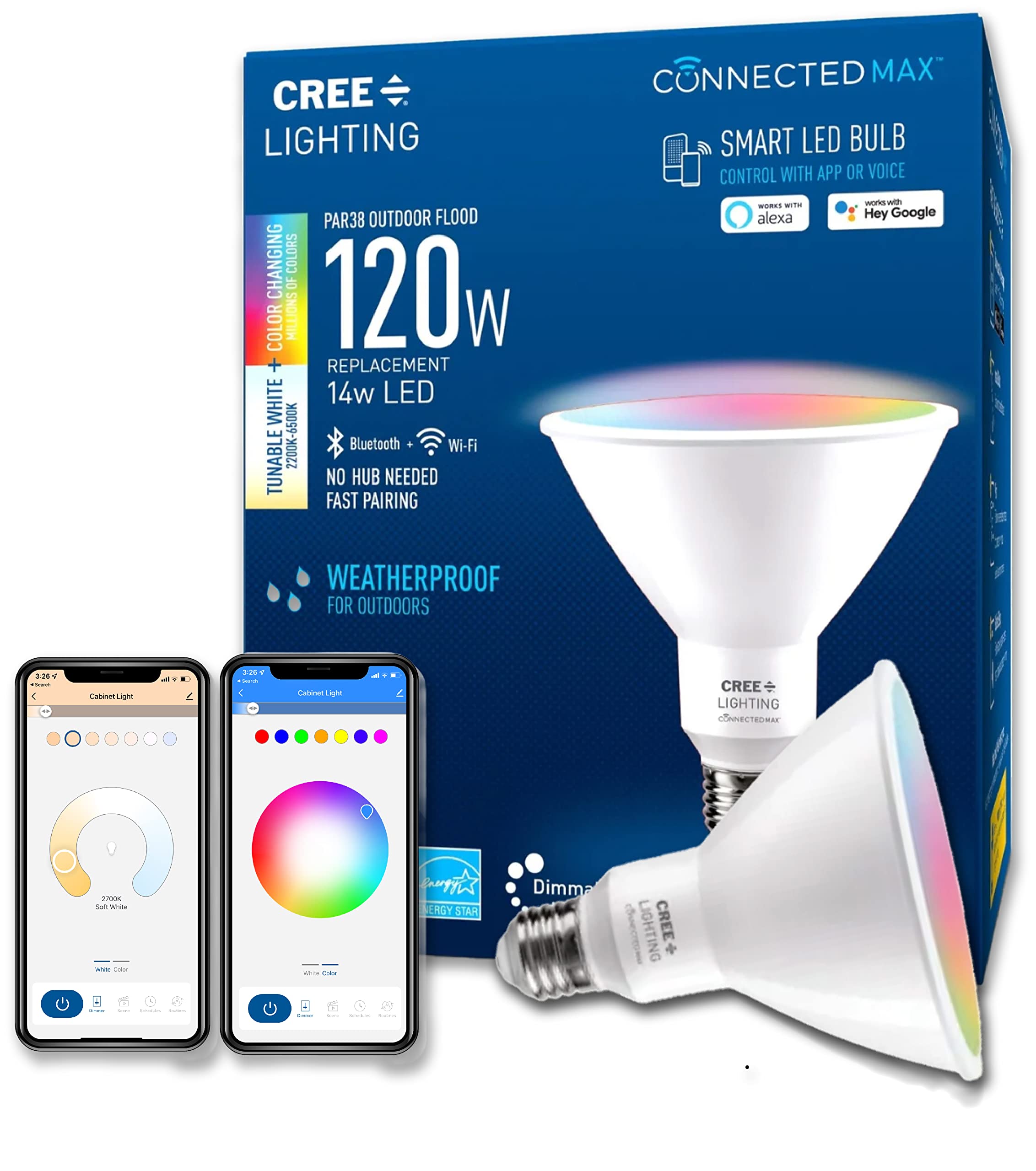 Cree Lighting Connected Max Smart Led Bulb Par38 Outdoor Flood Tunable White + Color Changing, 2.4 Ghz, Works with Alexa and Goo