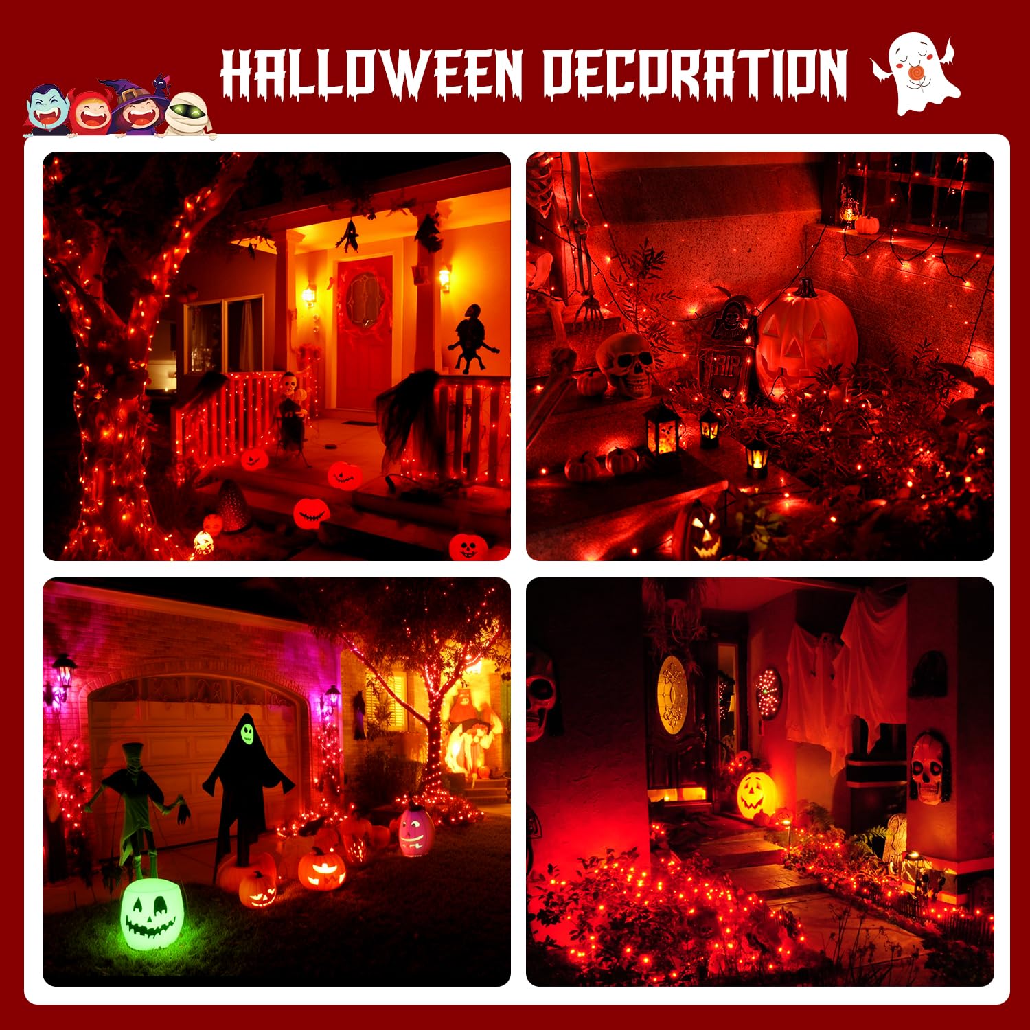 JMEXSUSS Solar Lights, 100 LED Red Outdoor String Lights, 33ft, 8 Modes, Valentine Day Decor, Model JM-S-100