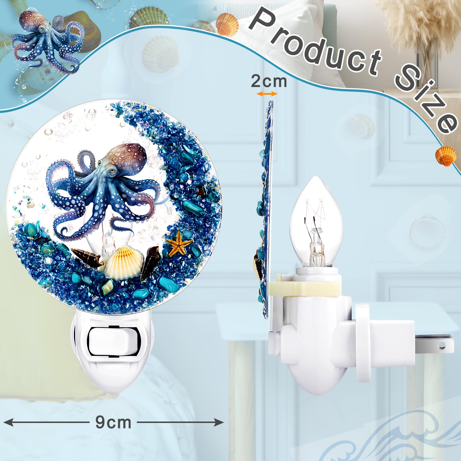 Hortsun Plug In Seashell Night Light Ocean Sea Animal Decorative Night Light Plug In Beach Lamps Vintage Ocean Lamps For Adult F