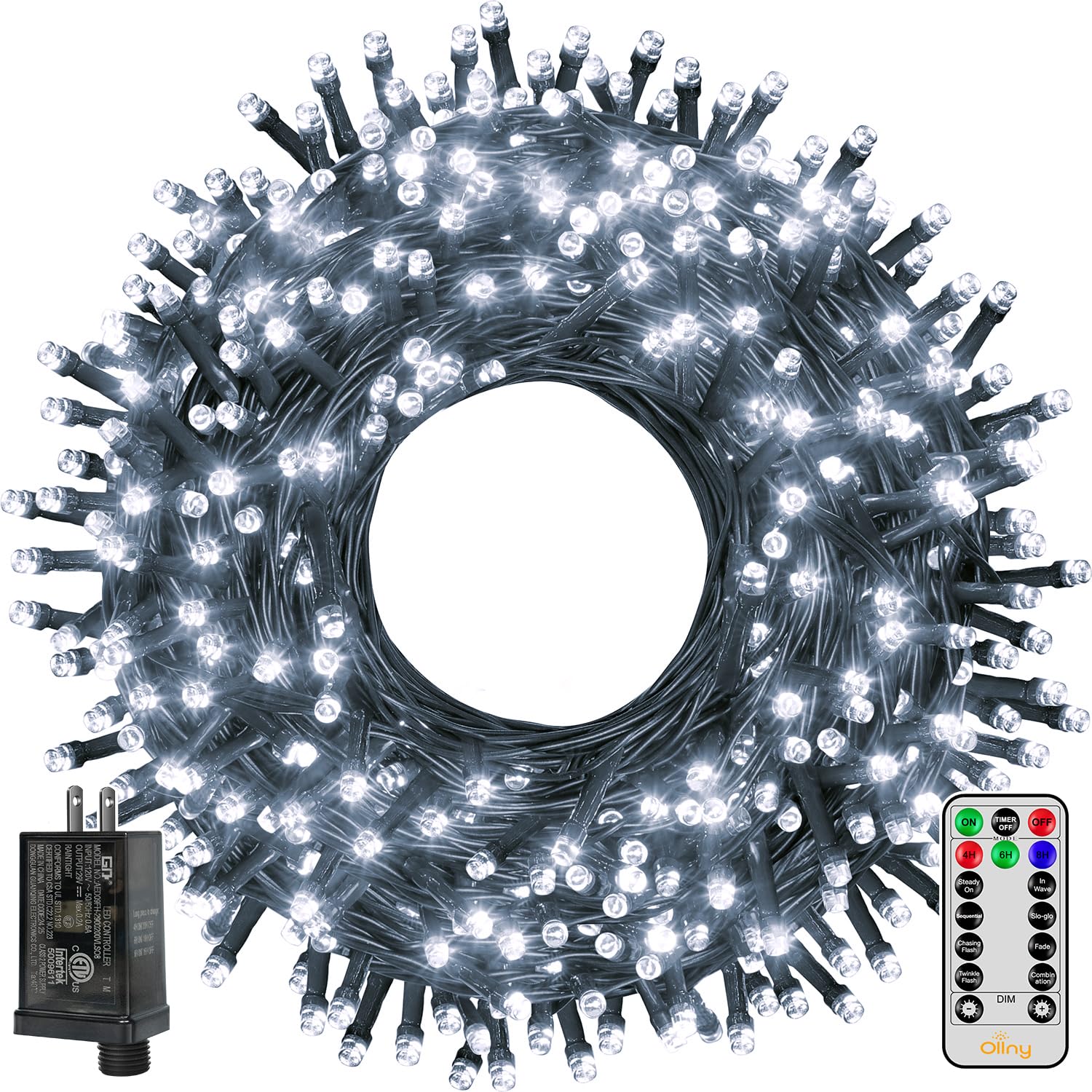 Ollny Christmas Tree Lights 400LED 132FT  Remote Plug-in Christmas Lights with Timer and 8 Modes Waterproof Outdoor String Lights for Thanksgiving Xmas House Indoor Outside Decorations (Cool White)