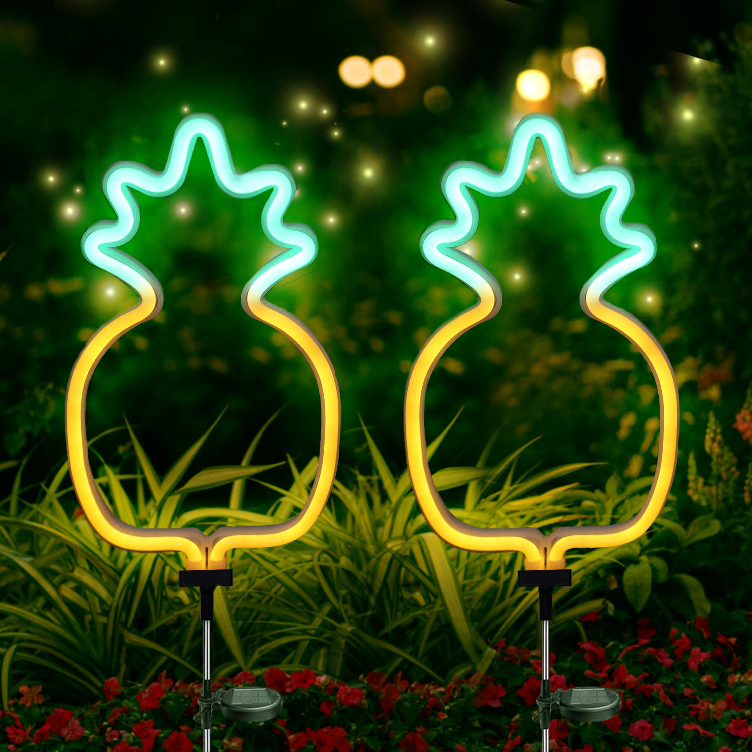 SunKite Pineapple Solar Garden Lights - Decorative Stake Lights for Outdoor, Yard, Lawn, Pathway, Patio, Backyard Decor (2 Pack)