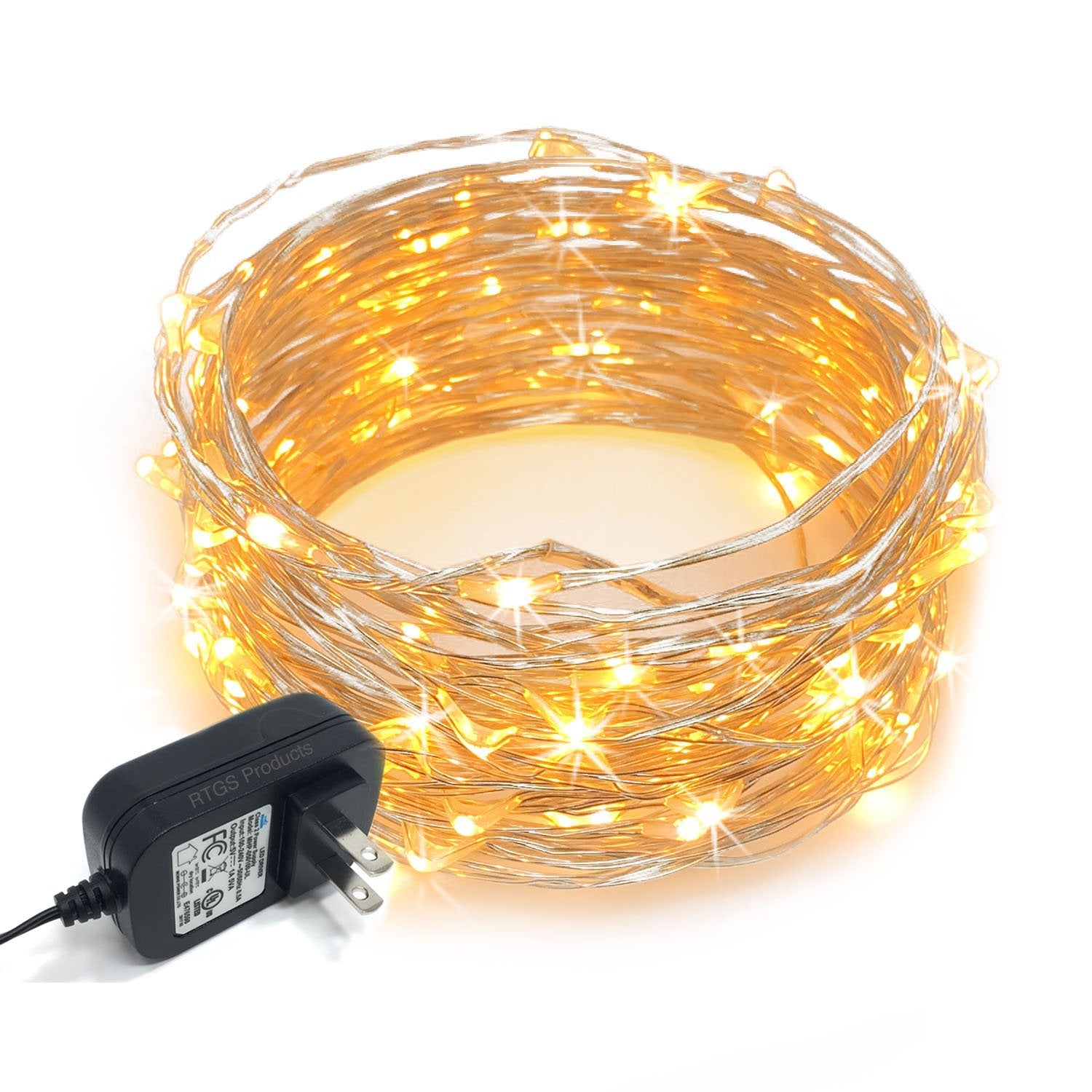 RTGS LED String Lights, 32ft, Warm White, Silver Wire, Indoor-Outdoor, Plug-in, Model GL-05407