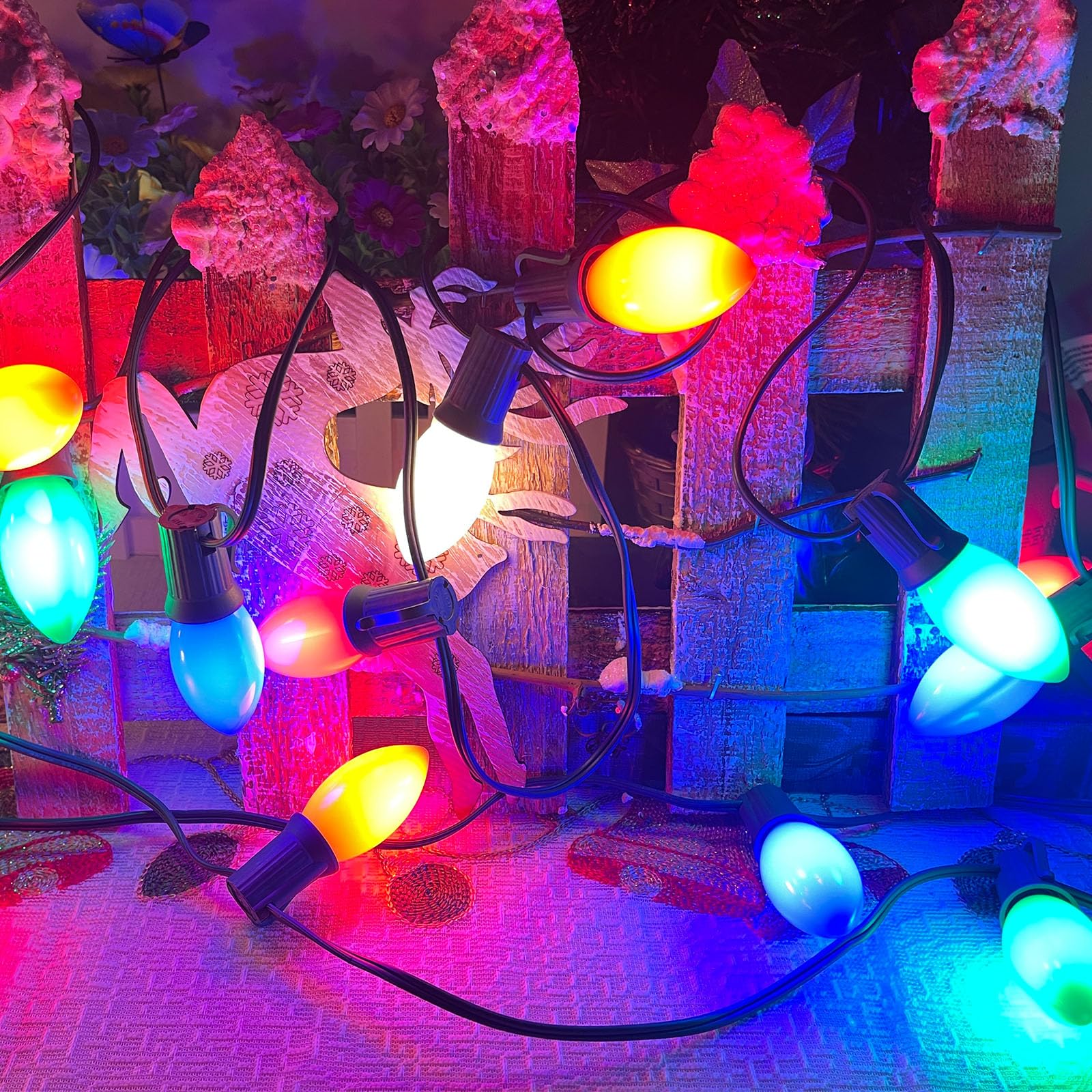 Lnguistic Vintage C9 LED Christmas Lights, 25ft Multicolor String Lights, 26 Bulbs, Indoor/Outdoor Holiday Decoration
