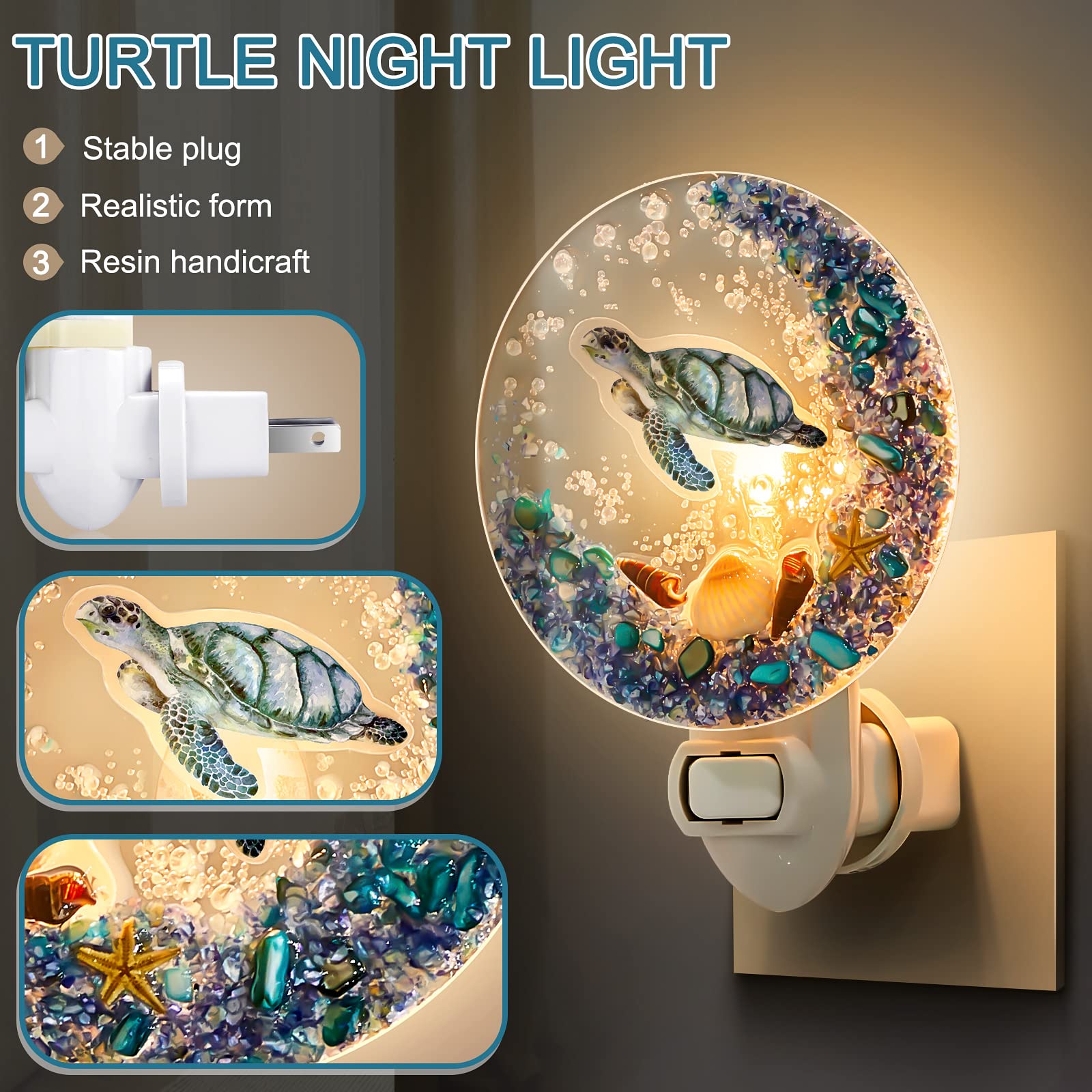 Hortsun Seashell Night Light - Ocean Animal Decorative Lamp for Bedroom, Living Room, Bathroom, Approx. 4.7x3.2x3.2 inches, Multicolor