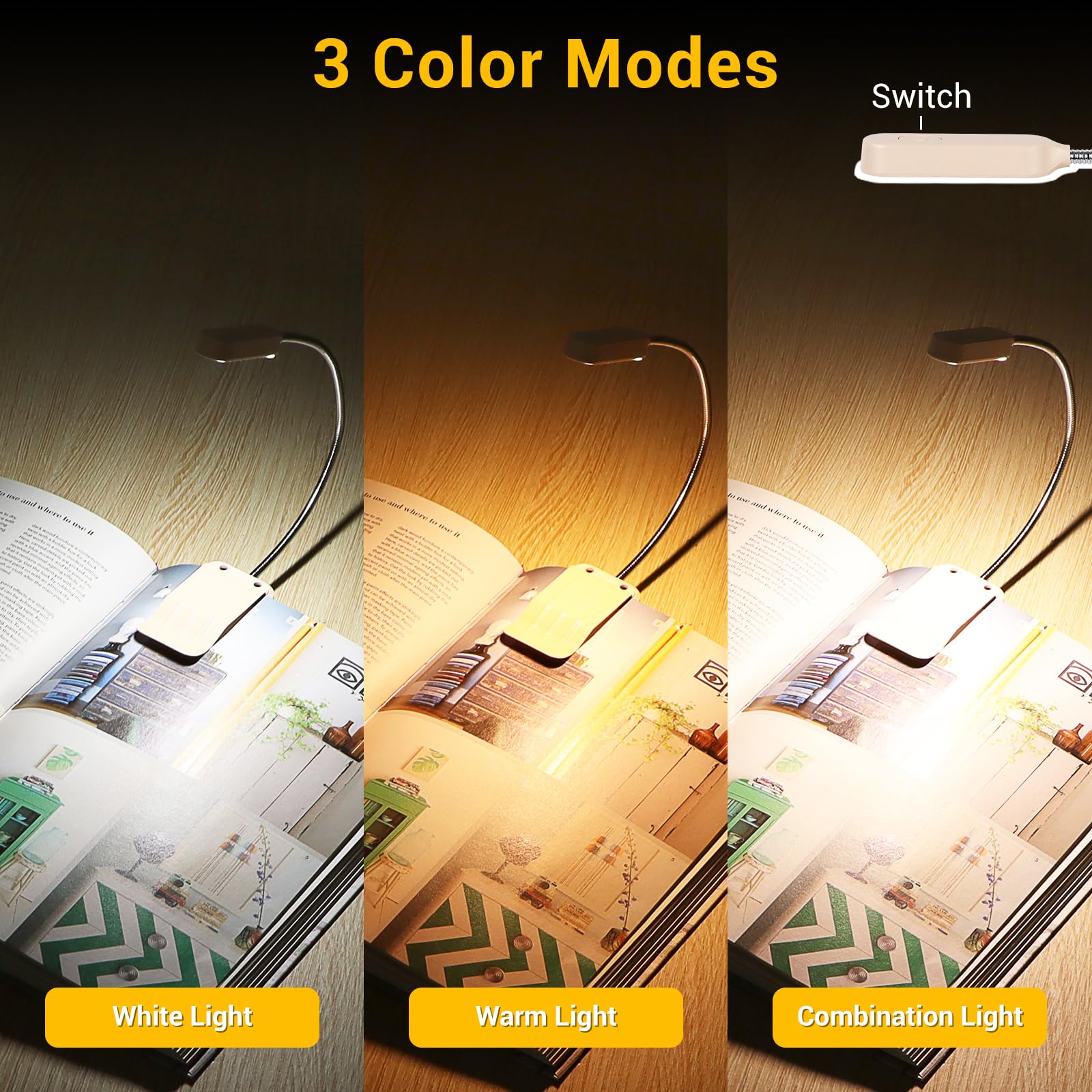 Book Light 2 Pack, Rechargeable Reading Lights For Books In Bed-Eye Caring 3 Colors, Stepless Dimming, 360 Flexible Studying Sma