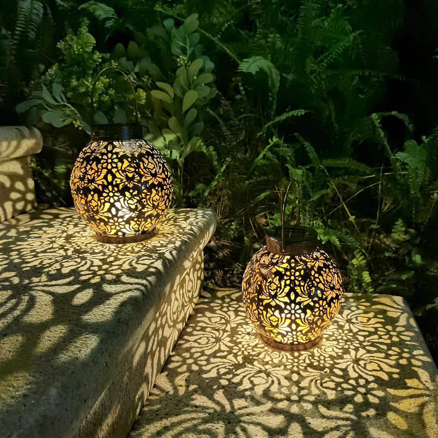 Excmark 2 Pack Outdoor Solar Hanging Lantern Light Led Decorative Christmas Light For Garden Patio Courtyard Lawn And Tabletop With Hollowed-Out Design. Unique Gardening Gifts For Women.