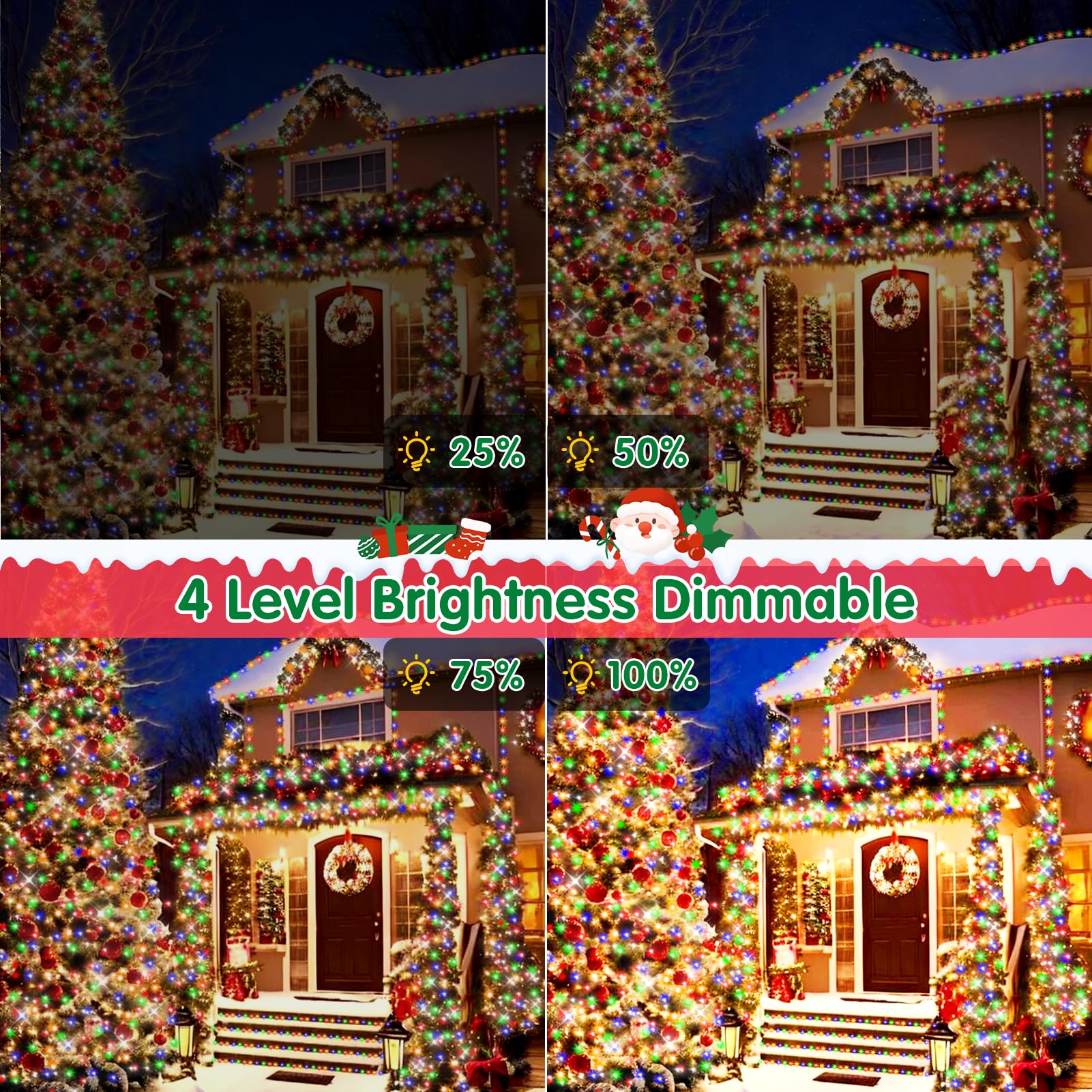 XURISEN LED Christmas Lights Outdoor 1400 Lights 551FT Green Wire Multicolor Plug-in 8 Modes with Timer Waterproof