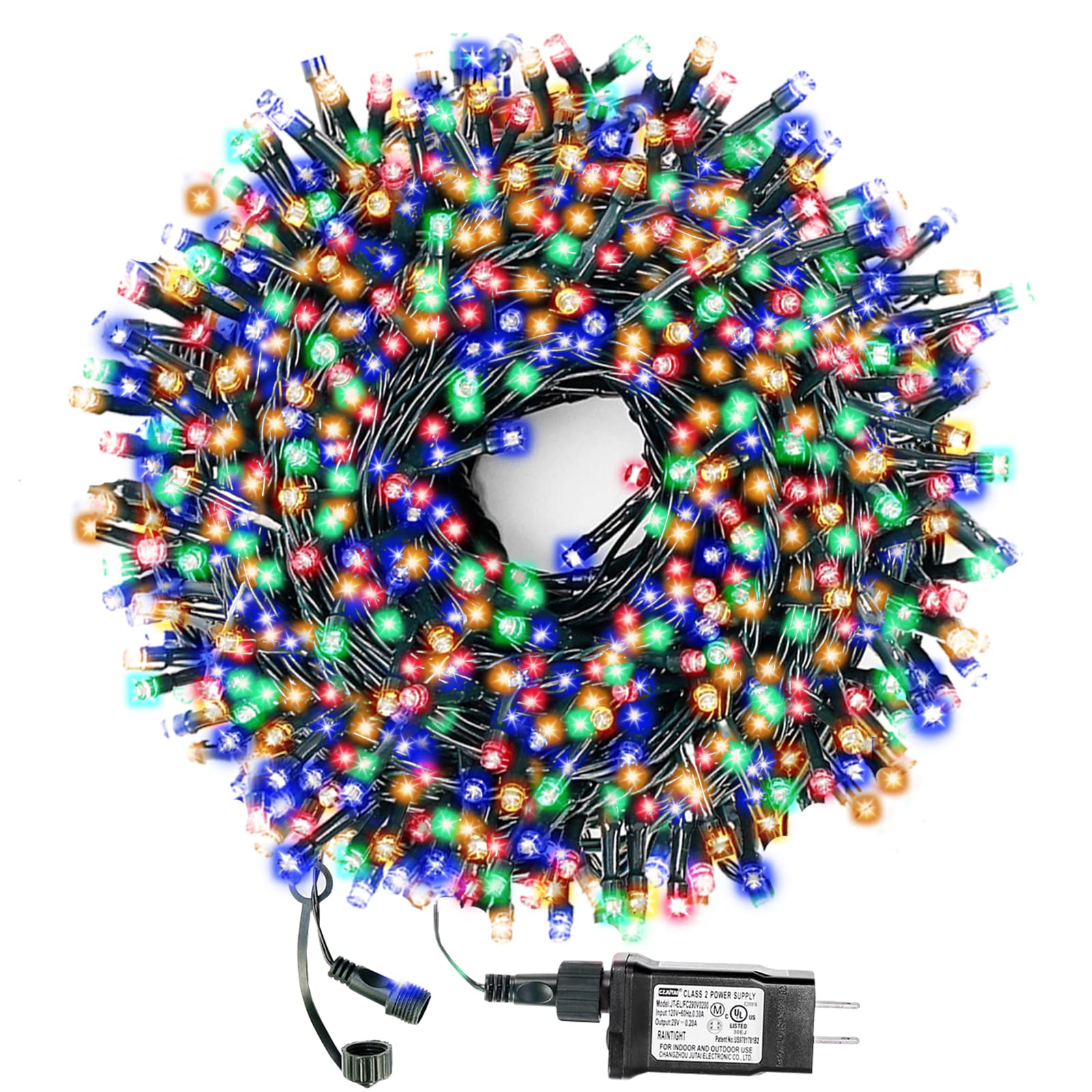 Decute 300LED Christmas String Lights Outdoor Waterproof 105FT UL Certified with End-to-End Plug 8 Modes, Multicolor Indoor Star