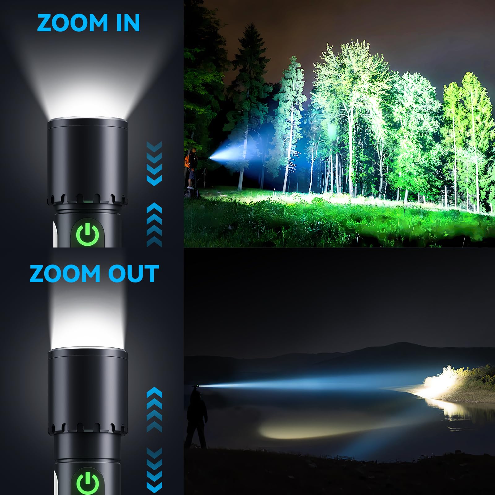 ADDplus Magnetic Rechargeable Flashlights 2 Pack, 2000LM, 9 Modes, Waterproof, Model DY-SD-X725, Ideal for Home, Car, Hiking, Camping