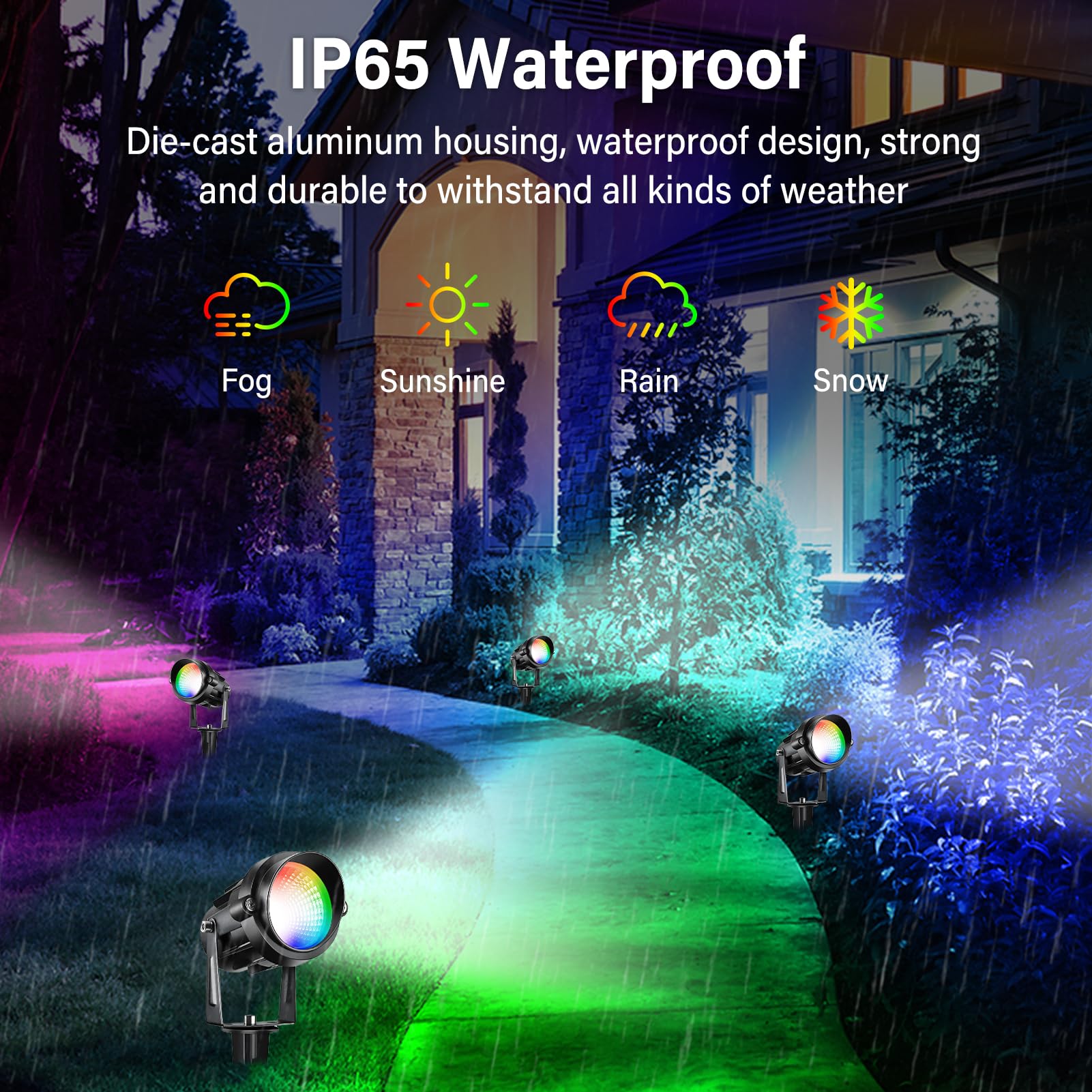 Halloween Christmas Spotlight Outdoor Color Changing Landscape Spotlights 12W Rgbw Led Outdoor Spot Lights For Yard Garden Decor Waterproof 110V Plug In Landscape Lighting With Remote 2 Packs