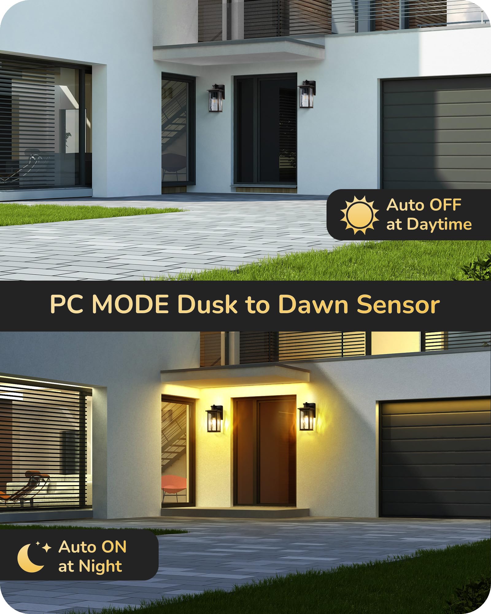 EDISHINE Outdoor Wall Light with Motion Sensor, GFCI Outlet, Waterproof - Black and Gold, Model HOWL08C